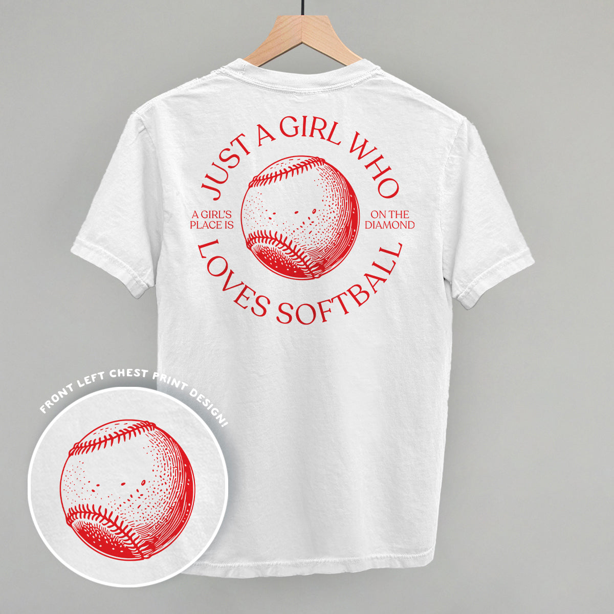 Just A Girl Who Loves Softball (Back Print) - Comfort Colors Tee, Blossom - Bexa Boutique