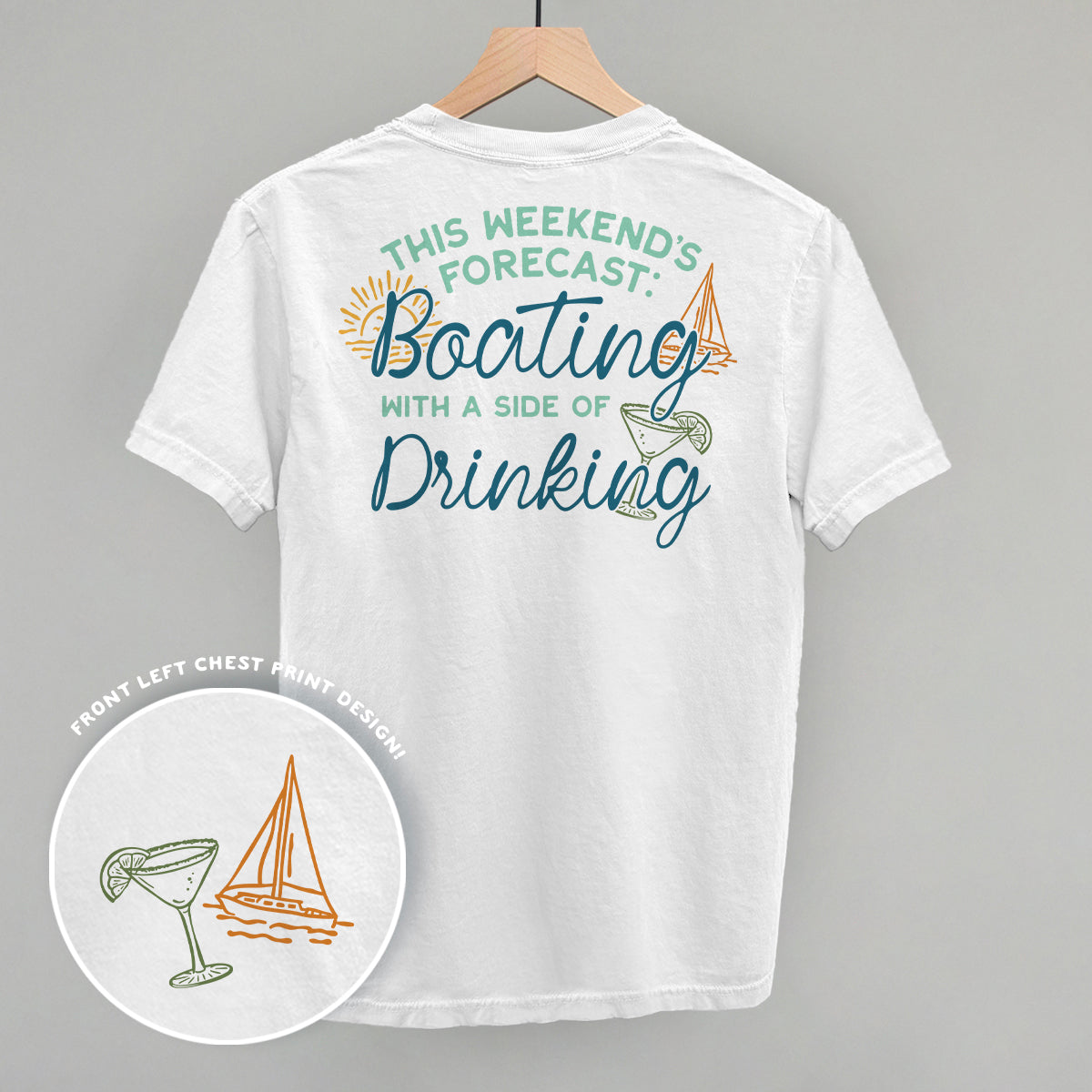 Weekend Forecast- Boating and Drinking (Back Print) - Comfort Colors Tee, Ivory - Bexa Boutique