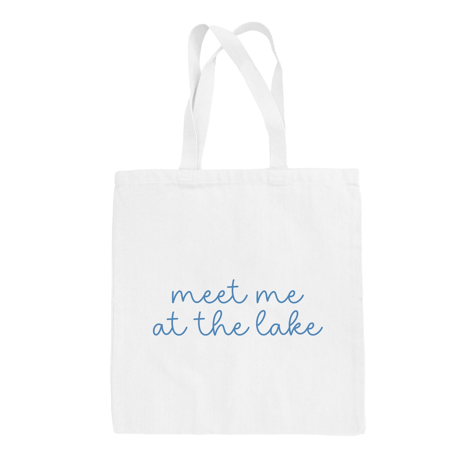 Meet Me At The Lake Blue Script (Tote Bag) - Tote, White - Bexa Boutique