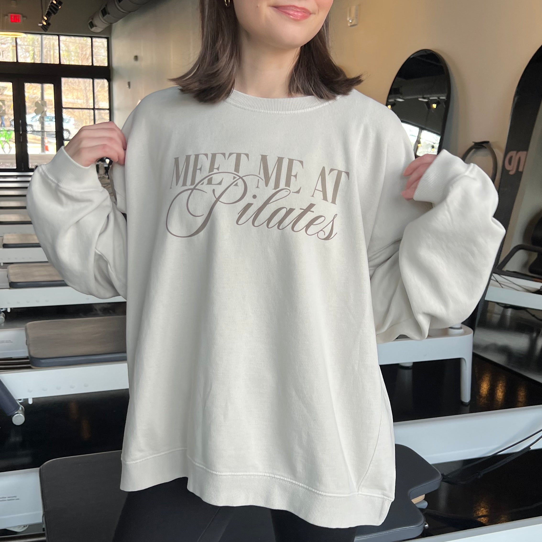 Meet Me At Pilates - Oversized Boxy Crew, Bone - Bexa Boutique