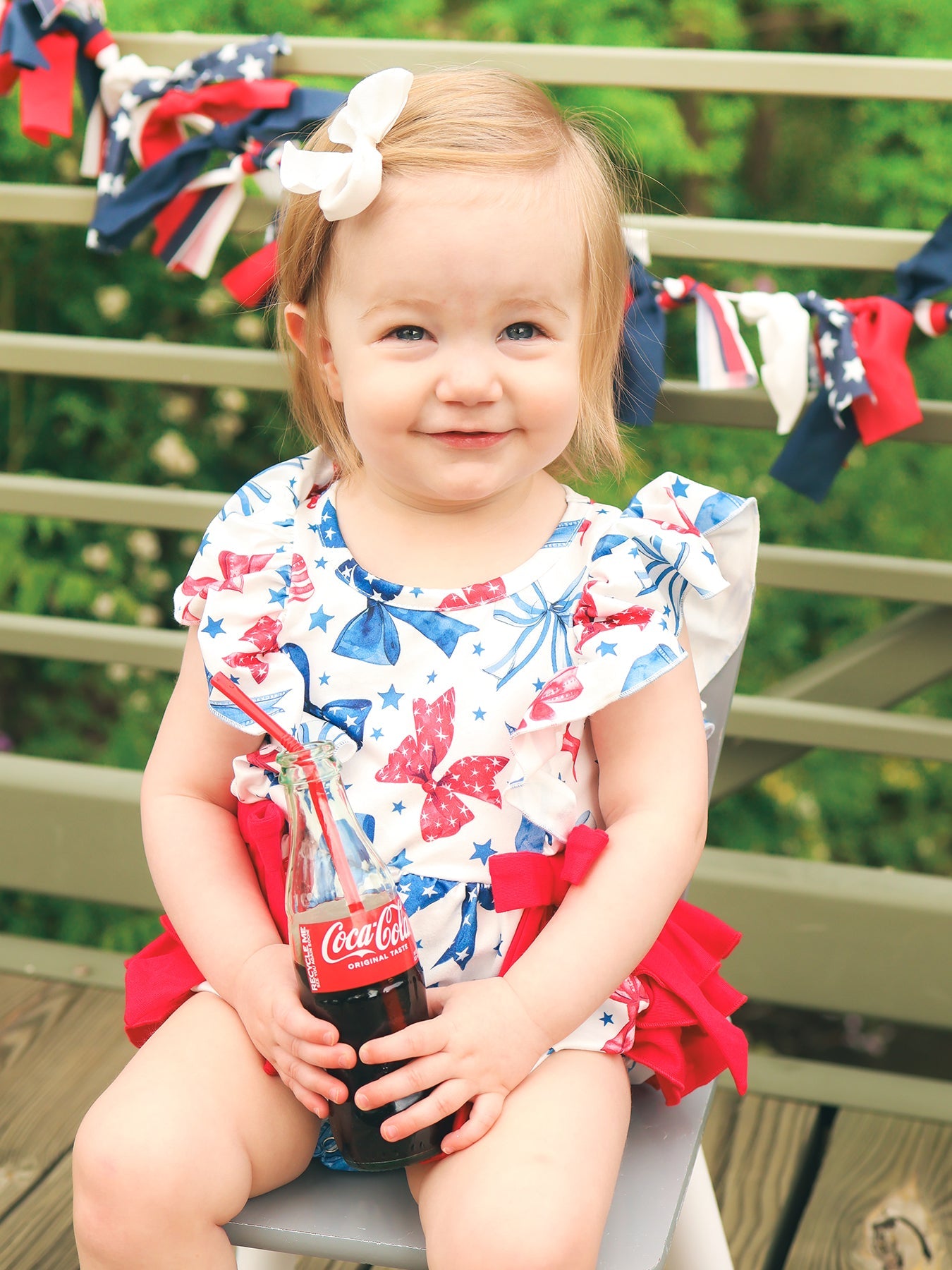 4th of july Bow Print Girls Romper