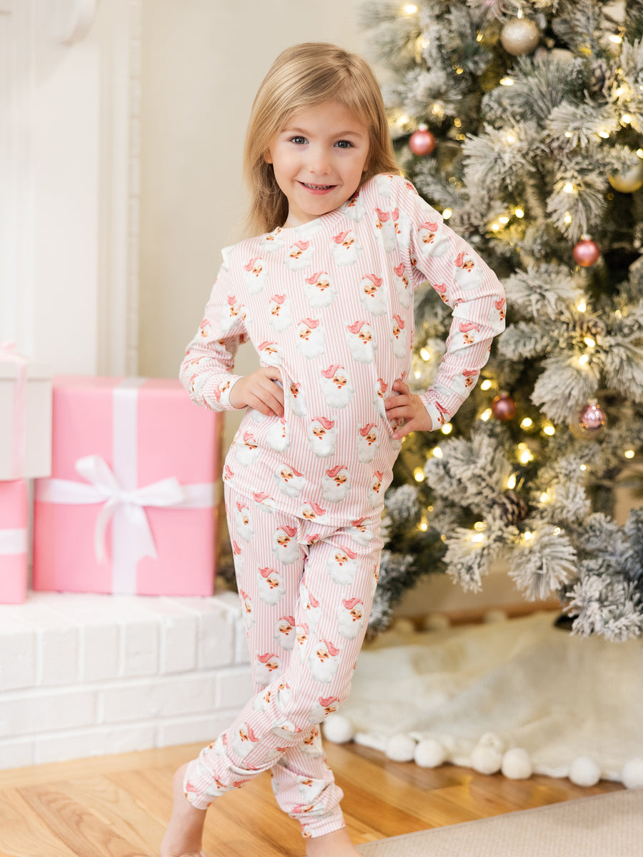 Kids Youth PJ Set | Santa Baby Pink Mary Square