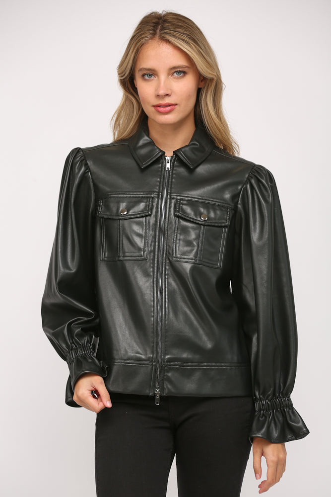 Puff Sleeve Faux Leather Jacket – Bexa Boutique
