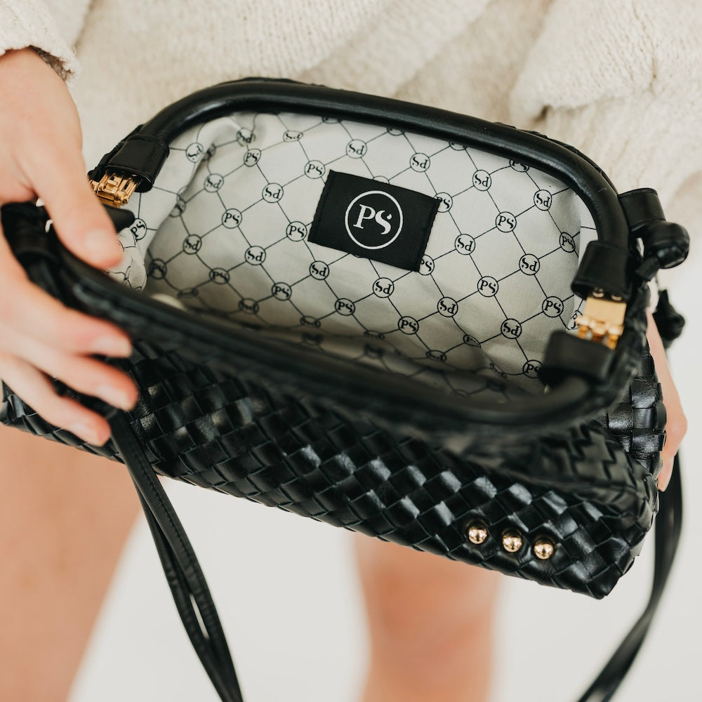 Lacy Woven Frame Crossbody Bag - Black - Bexa Boutique