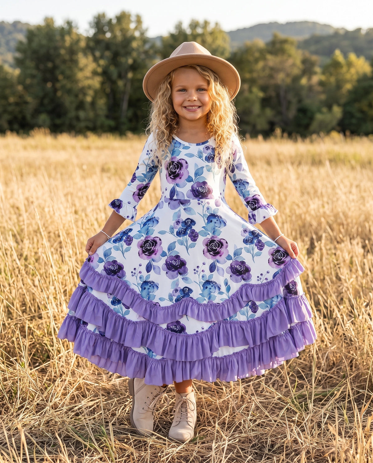 Lavender Floral Ruffles Dress