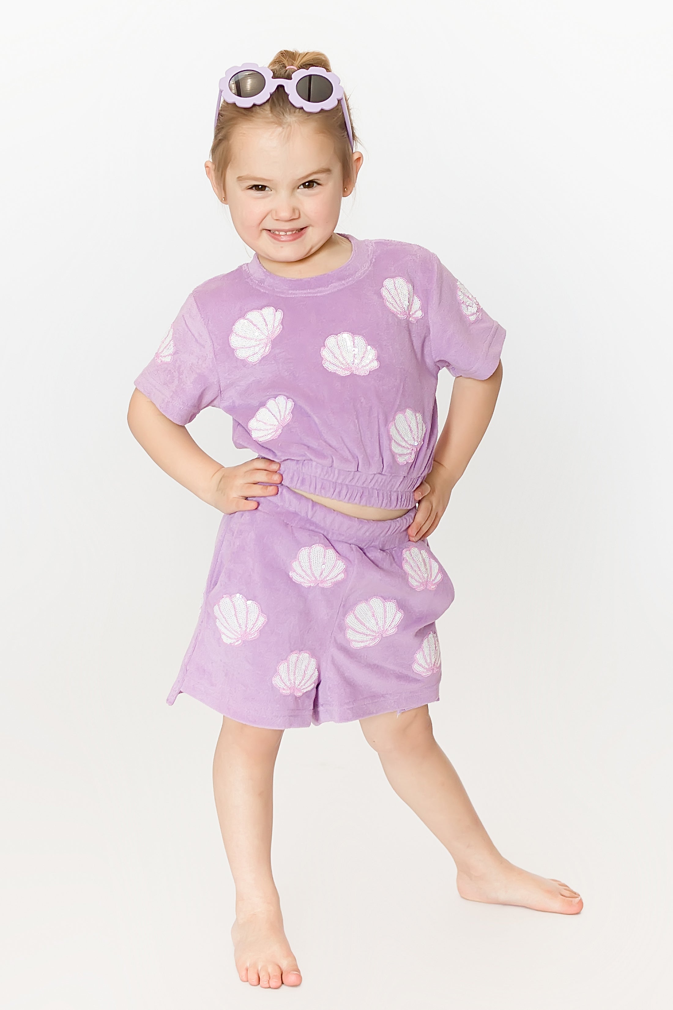 Lavender Terry Cloth Seashell Shorts - Bexa Boutique
