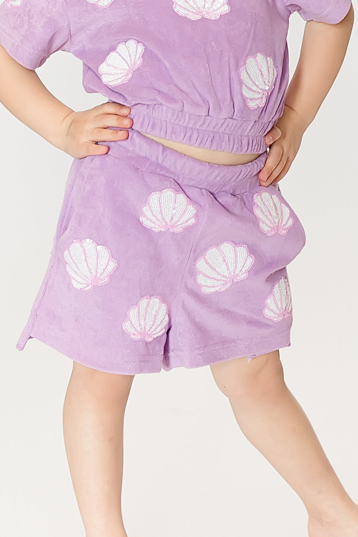 Lavender Terry Cloth Seashell Shorts - Bexa Boutique