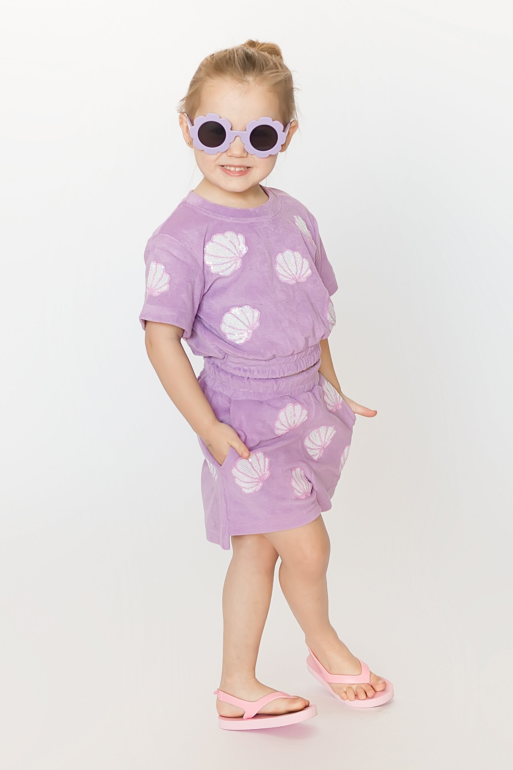 Lavender Terry Cloth Seashell Shorts - Bexa Boutique