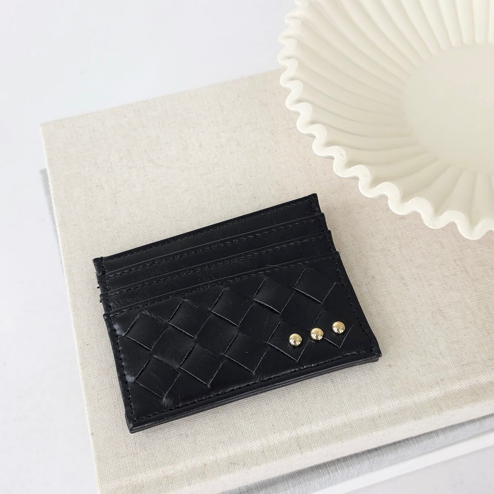 Mariah Woven Small Card Holder Wallet - Black - Bexa Boutique