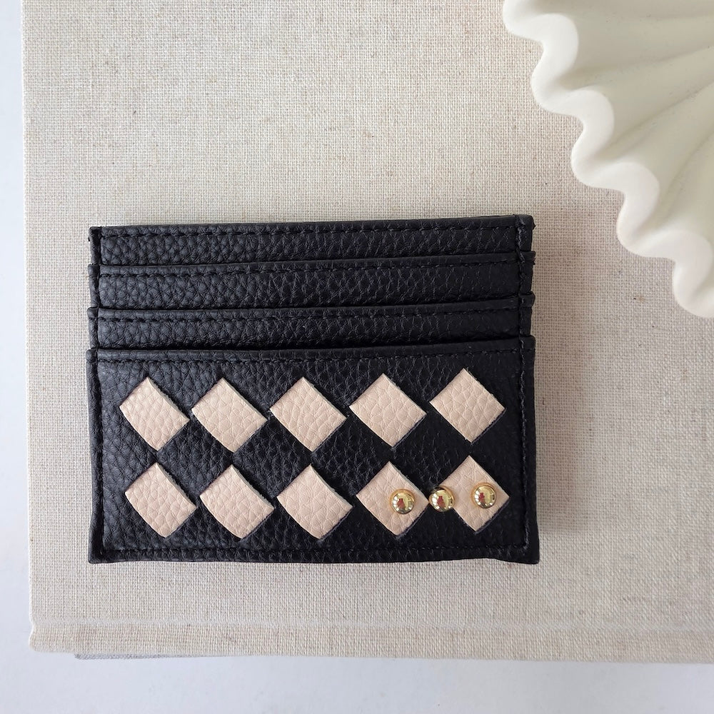 Mariah Woven Small Card Holder Wallet - Black - Bexa Boutique