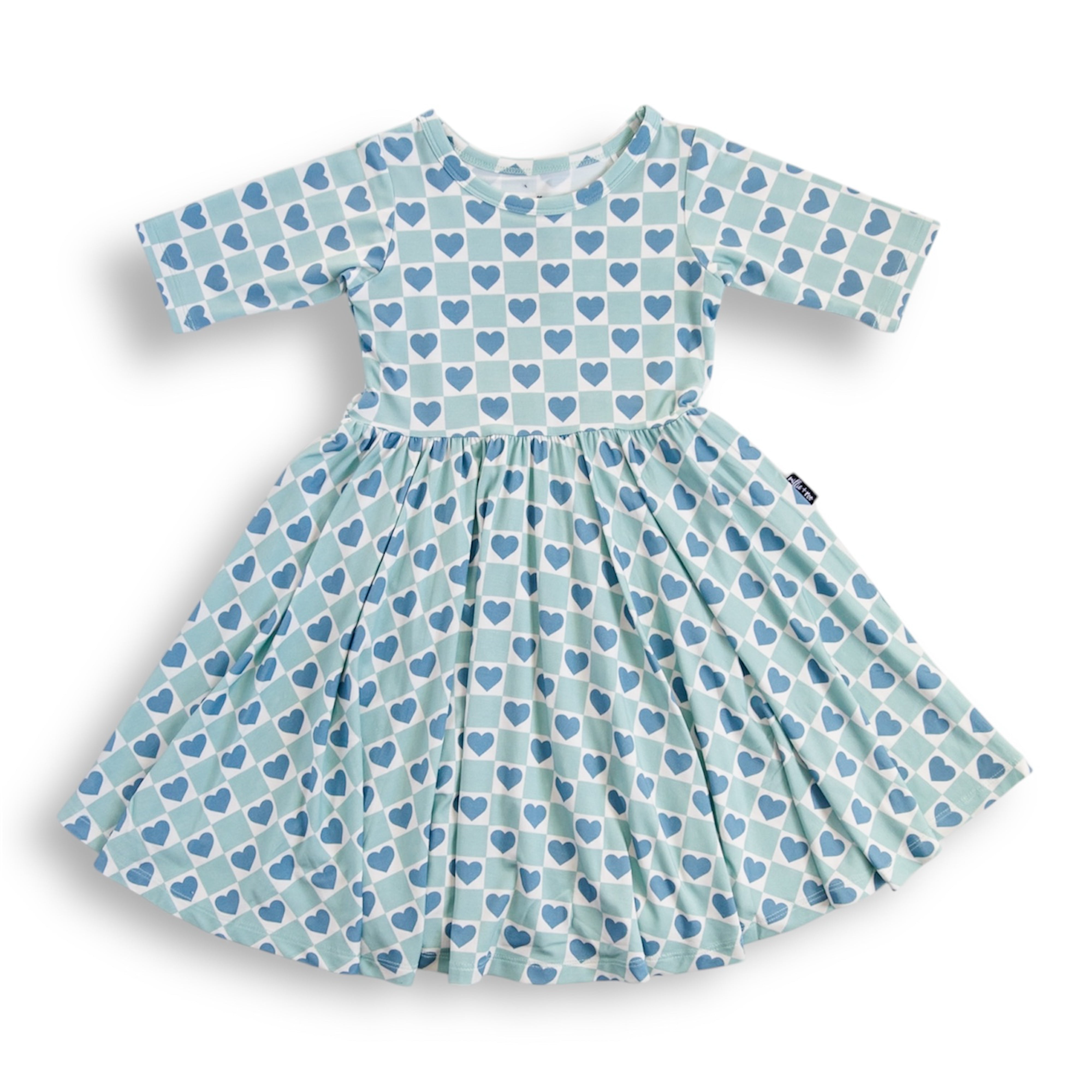 MID SLEEVE TWIRL DRESS- Blue Hearts