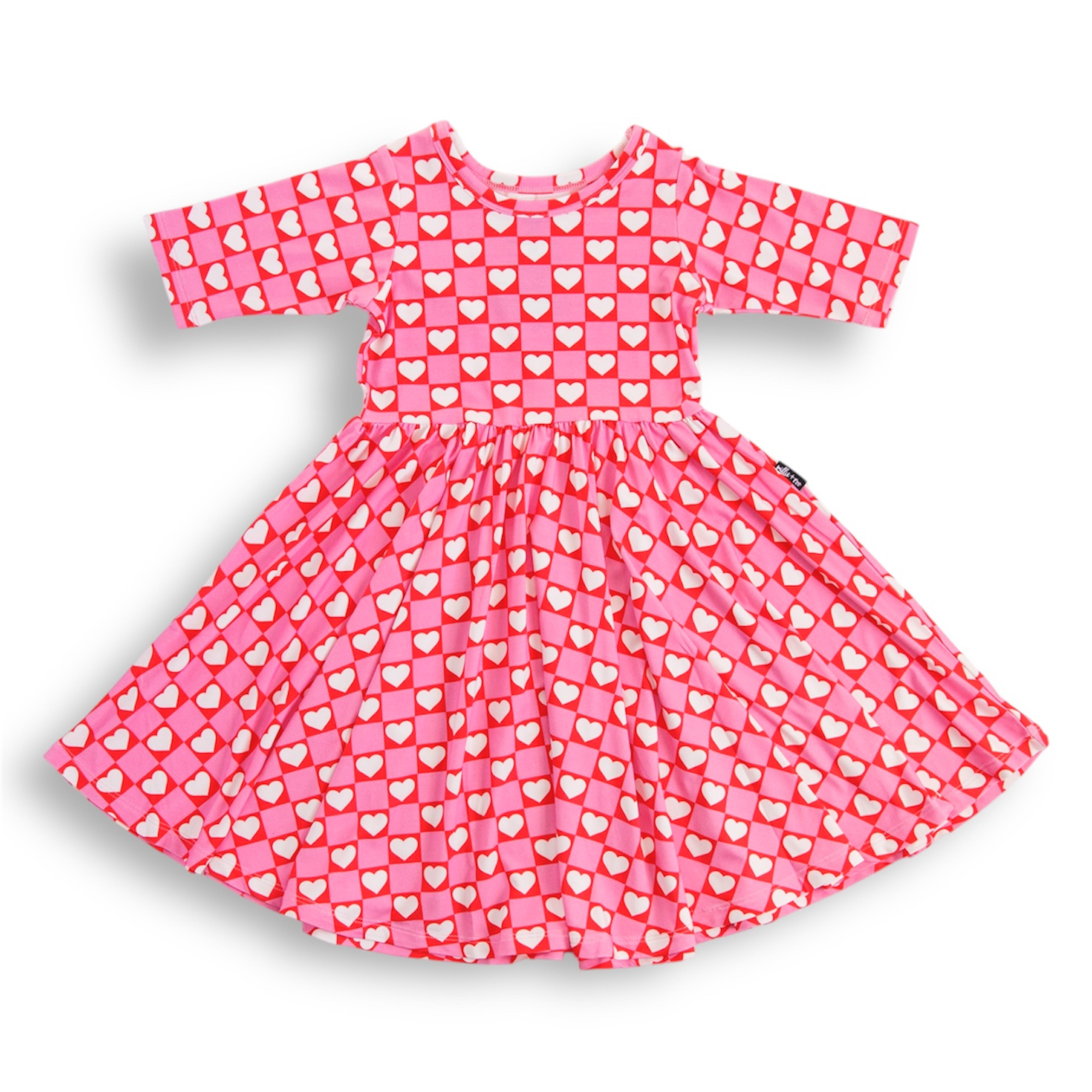 MID SLEEVE TWIRL DRESS- Red Hearts