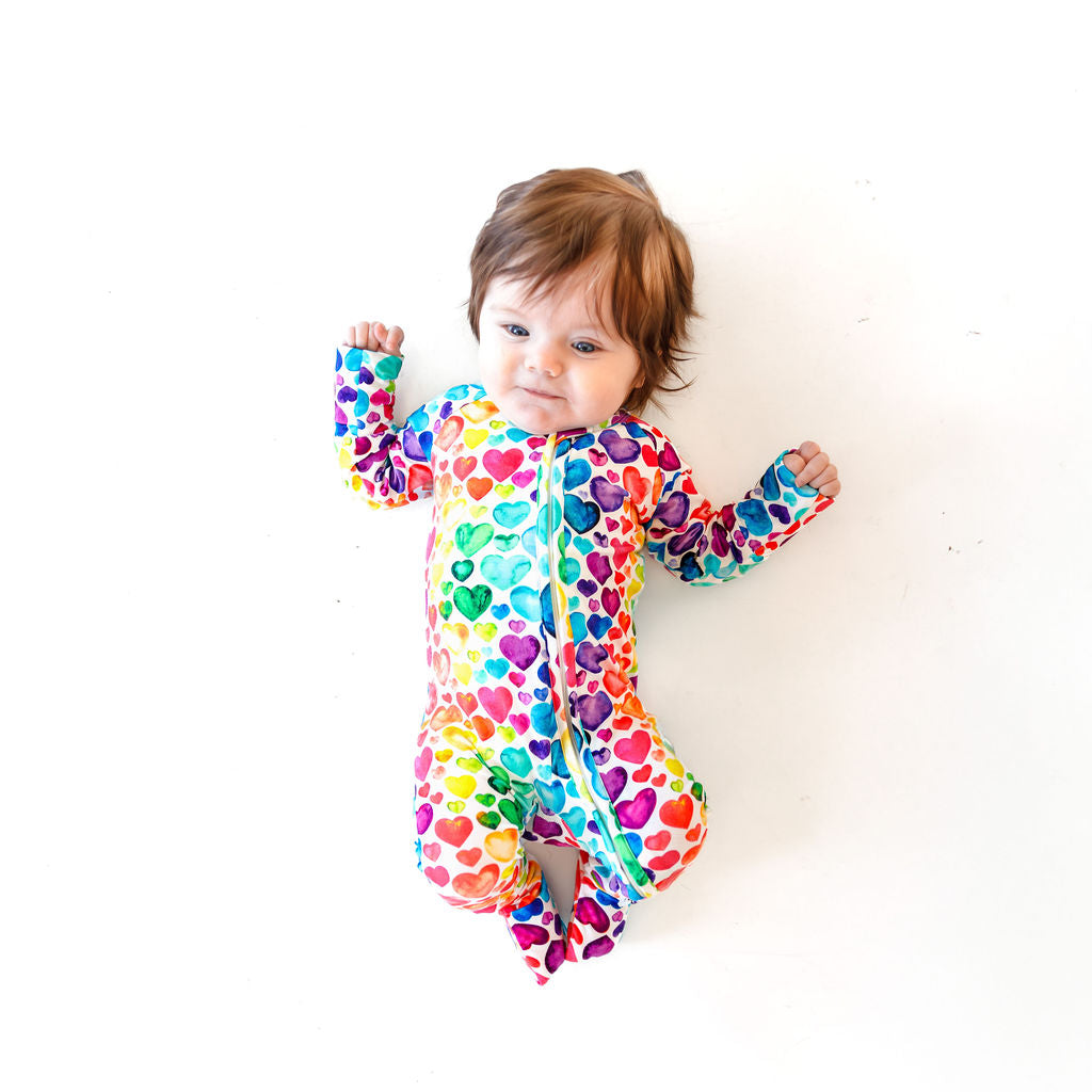 ZIP ROMPER - Rainbow Hearts