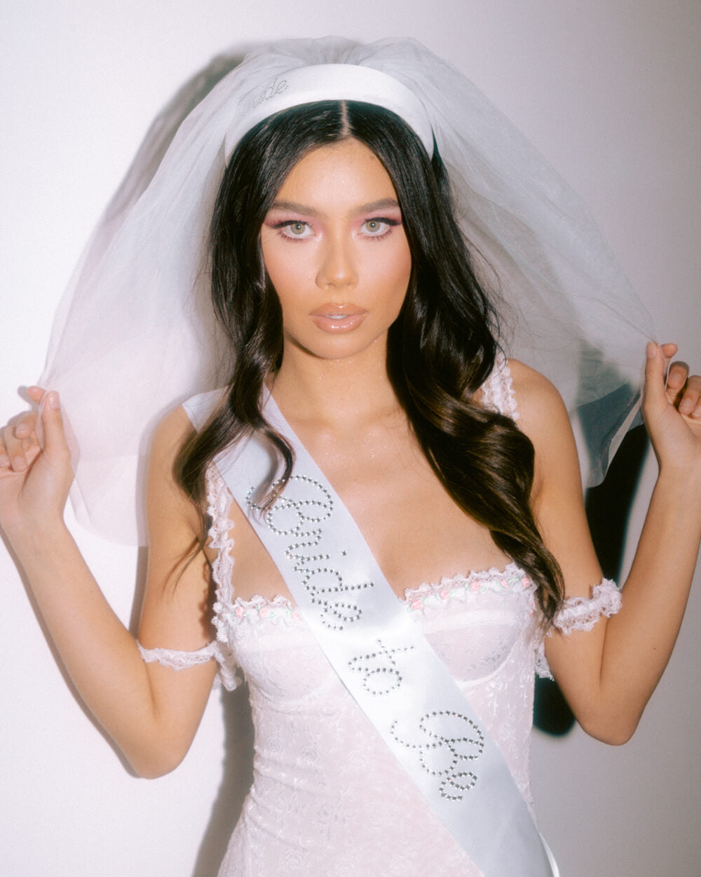 That Bride Sash - white silk + rhinestones