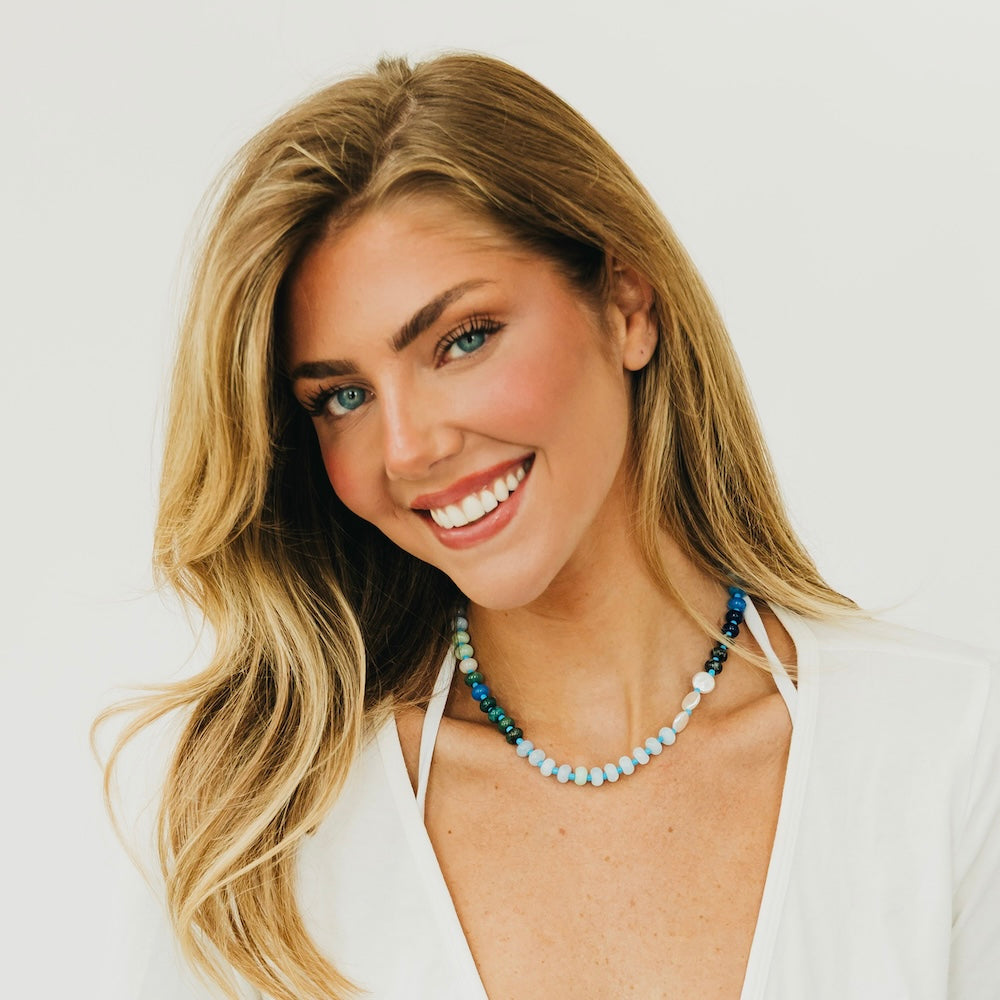 Ombre Semi-Precious Beaded Necklace - WATERPROOF - Blue - Bexa Boutique