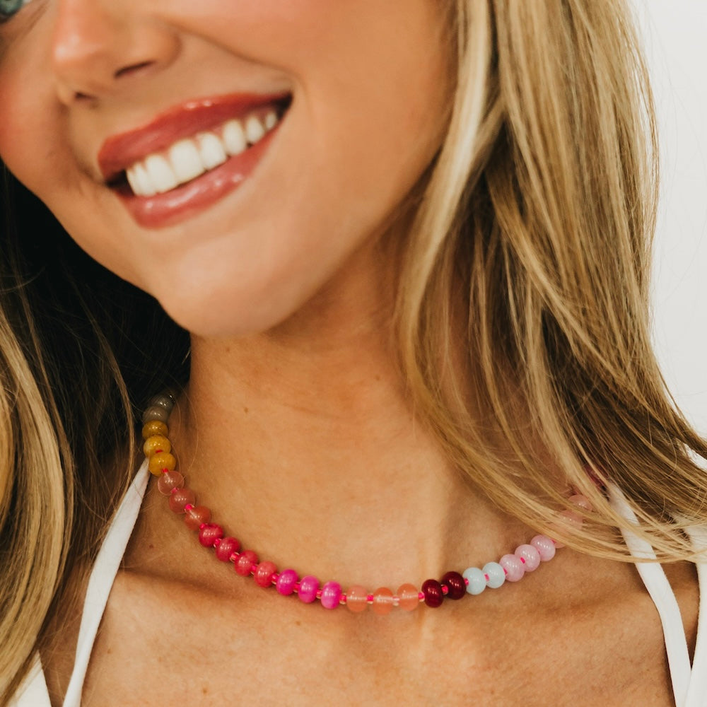 Ombre Semi-Precious Beaded Necklace - WATERPROOF - Blue - Bexa Boutique