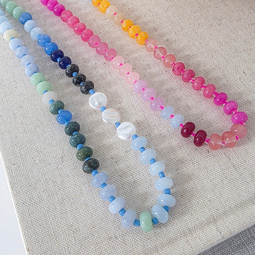 Ombre Semi-Precious Beaded Necklace - WATERPROOF - Blue - Bexa Boutique