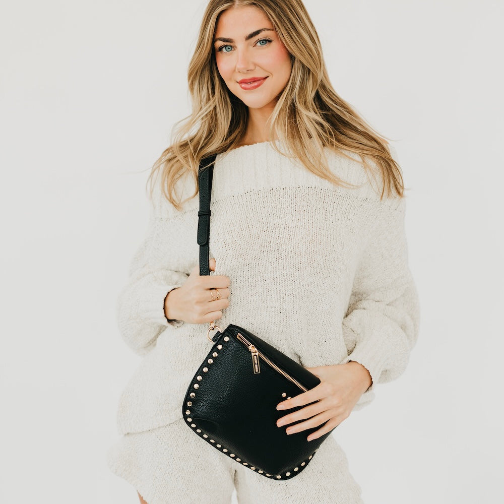 Pebbled Sabrina Studded Bum Bag - Black - Bexa Boutique