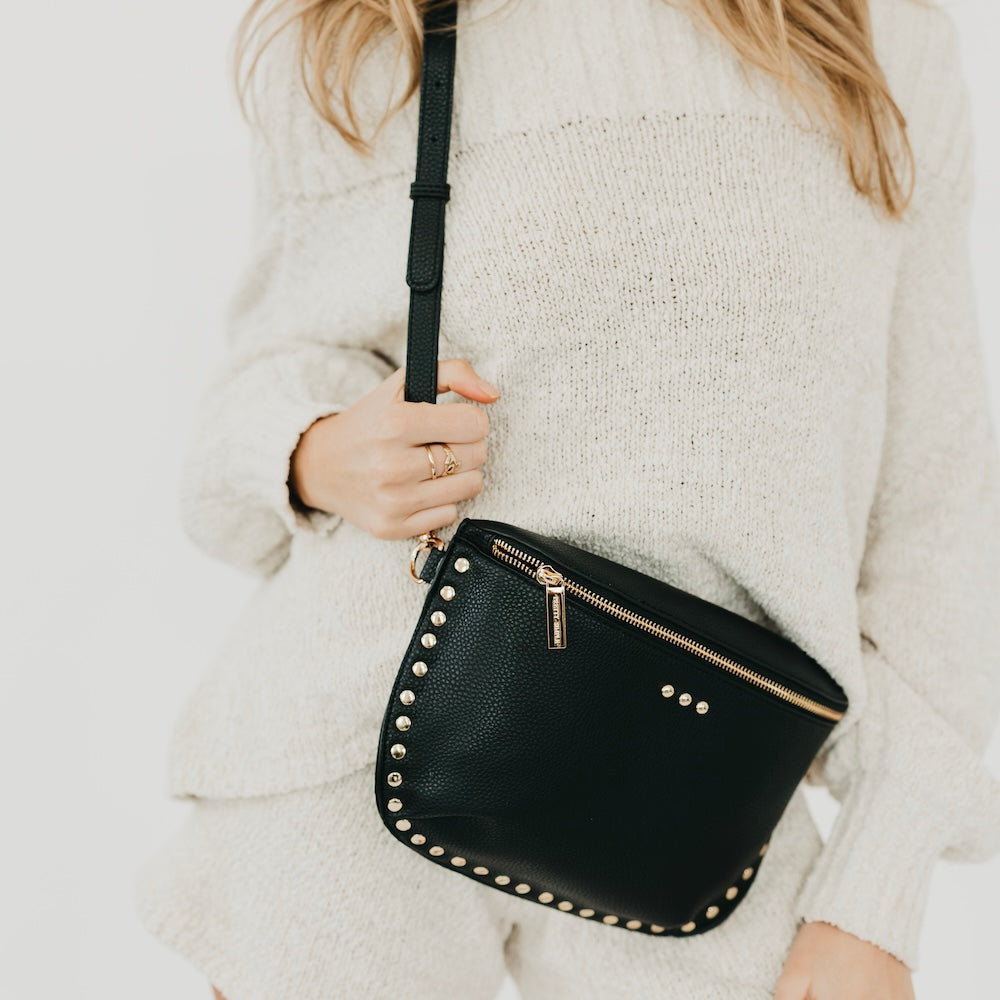 Pebbled Sabrina Studded Bum Bag - Black - Bexa Boutique