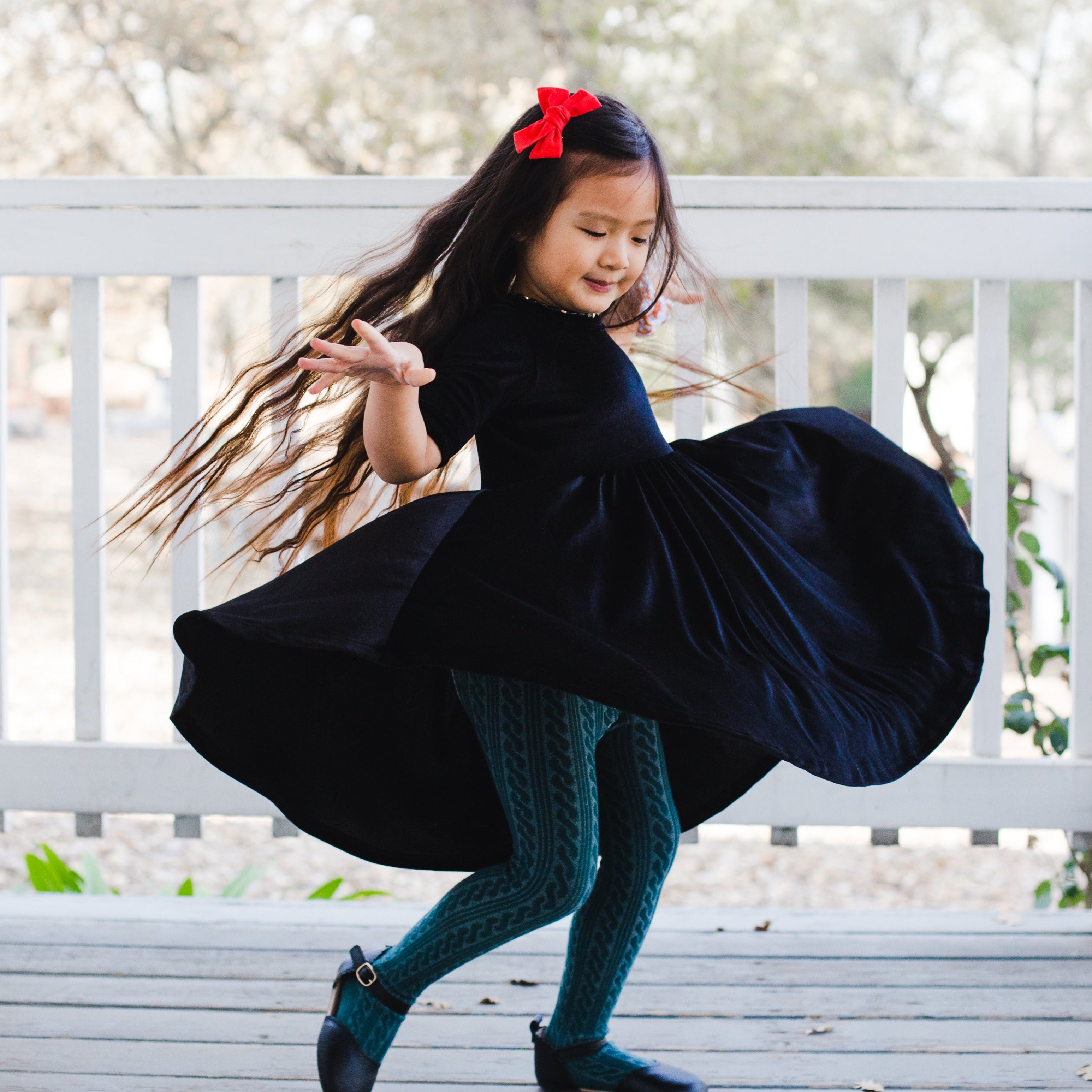 VELVET MID SLEEVE TWIRL- Onyx Stretch Velvet Twirl Dress