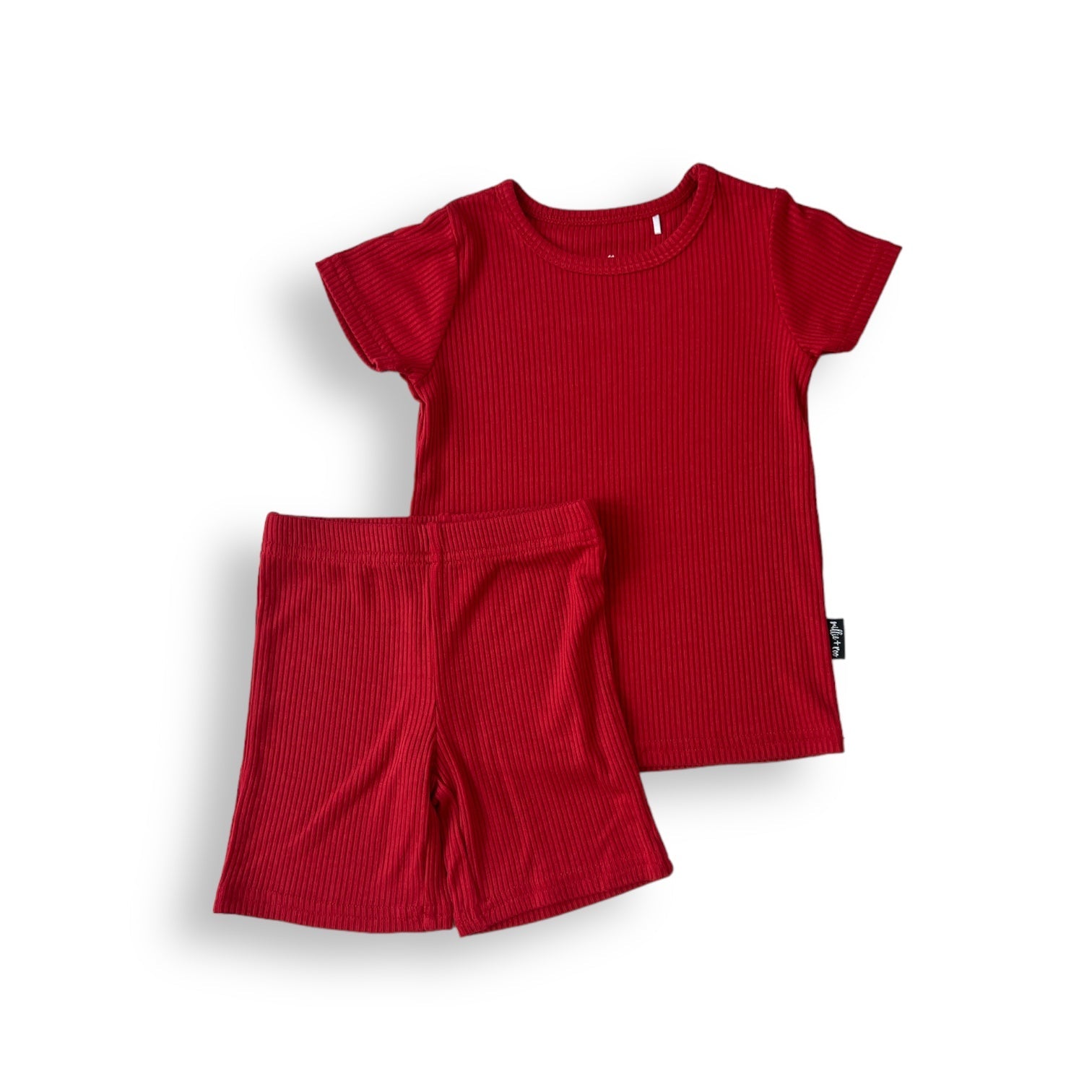 TWO PIECE SHORTIE SET- Red Ribbed