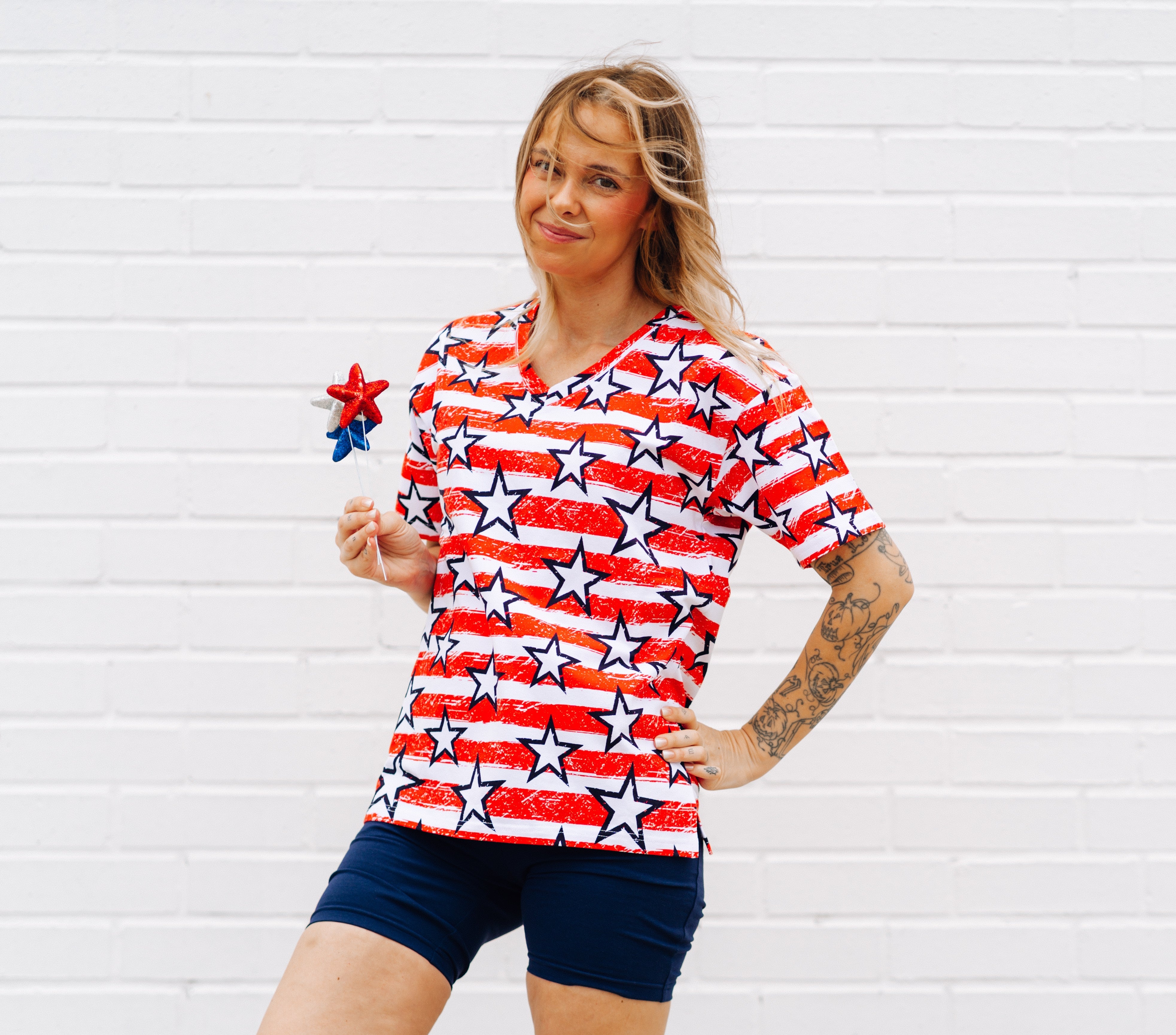 WOMANS BIKER SHORT SET- Stars + Stripes