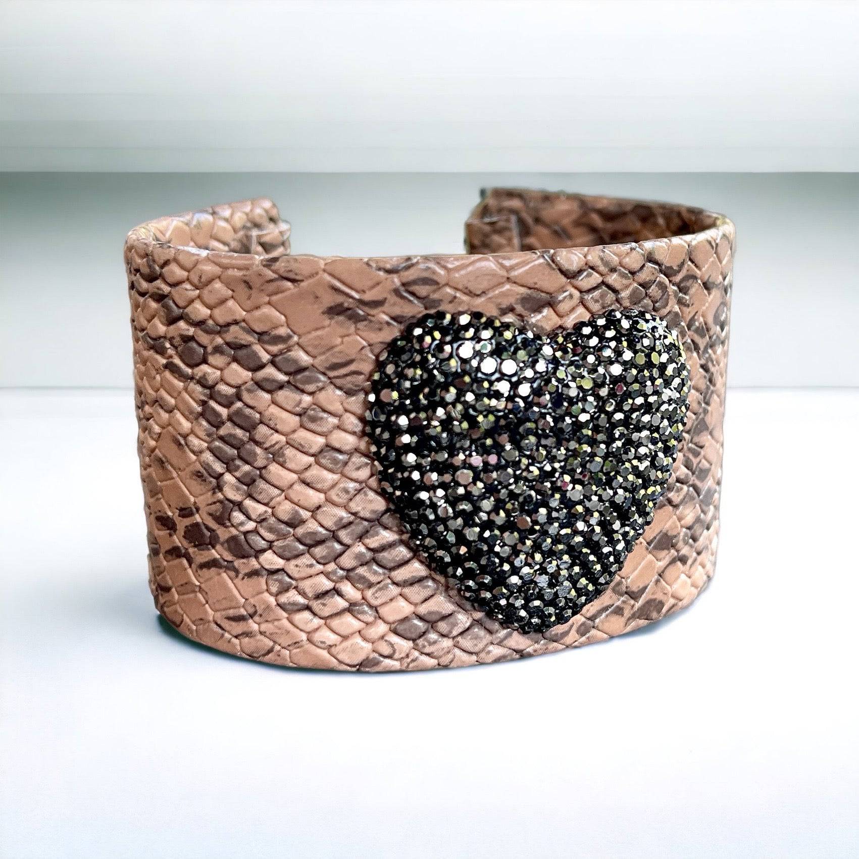 Wide Leather Cuff Bracelet with a Rhinestone Clover Accent - Bexa Boutique