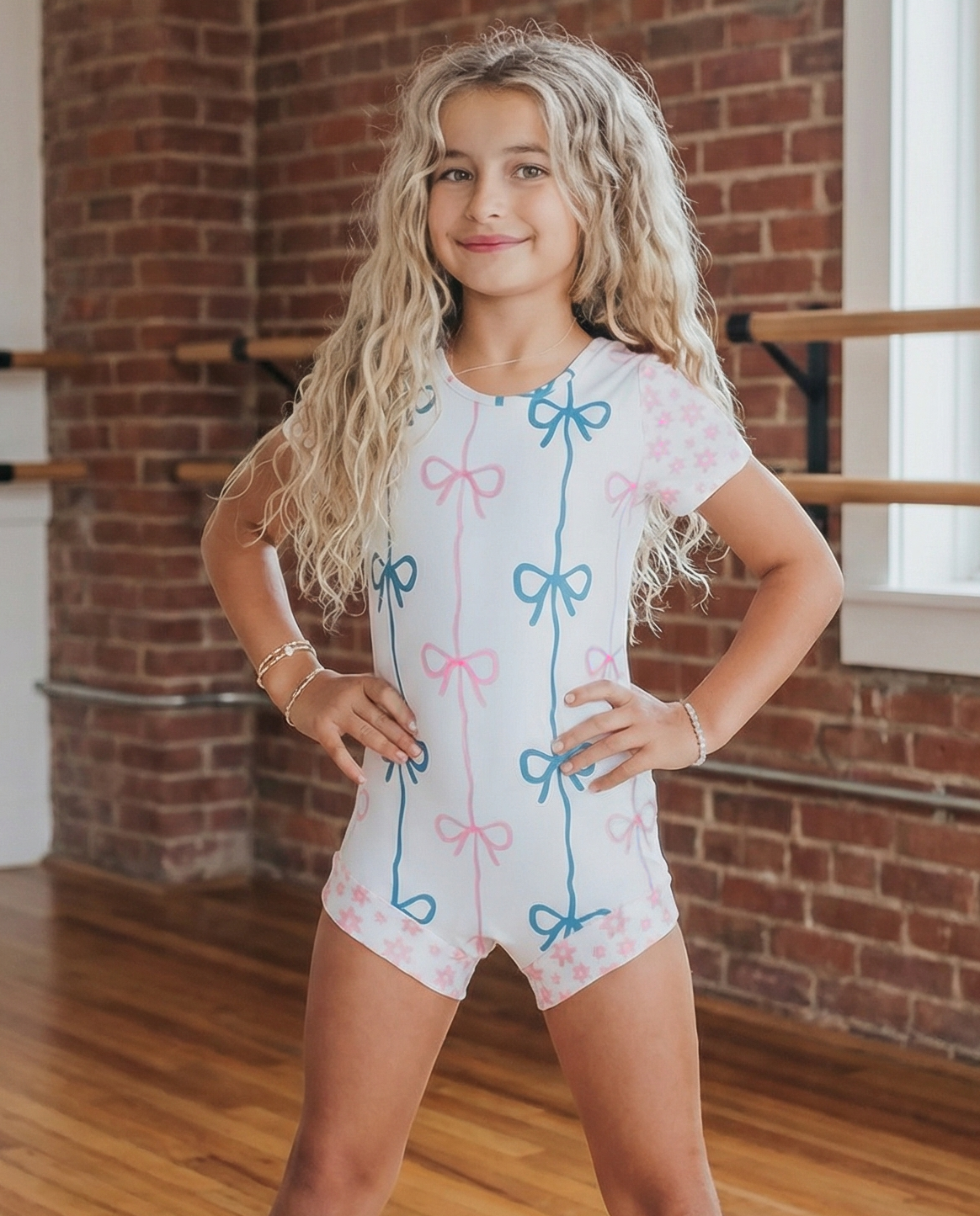 Pink and Blue Bow Shortie Leotard