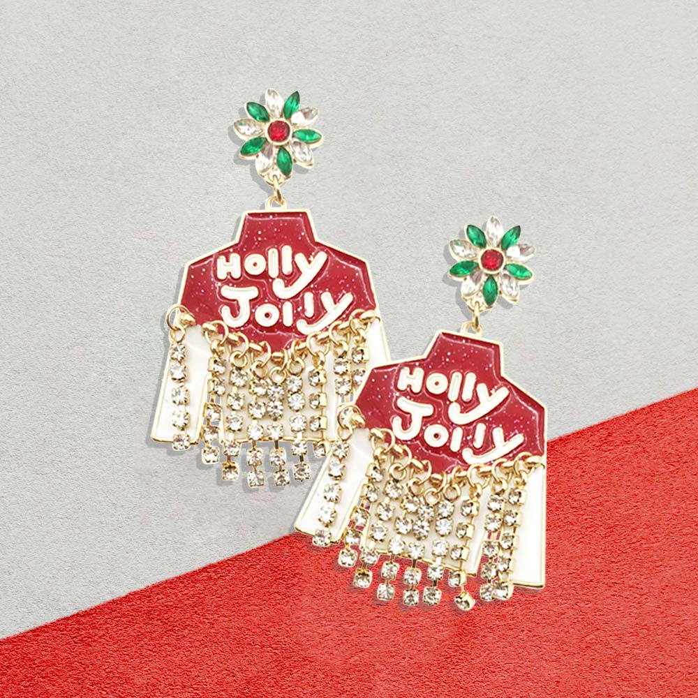 Holly Jolly Rhinestone Fringe Christmas Earrings