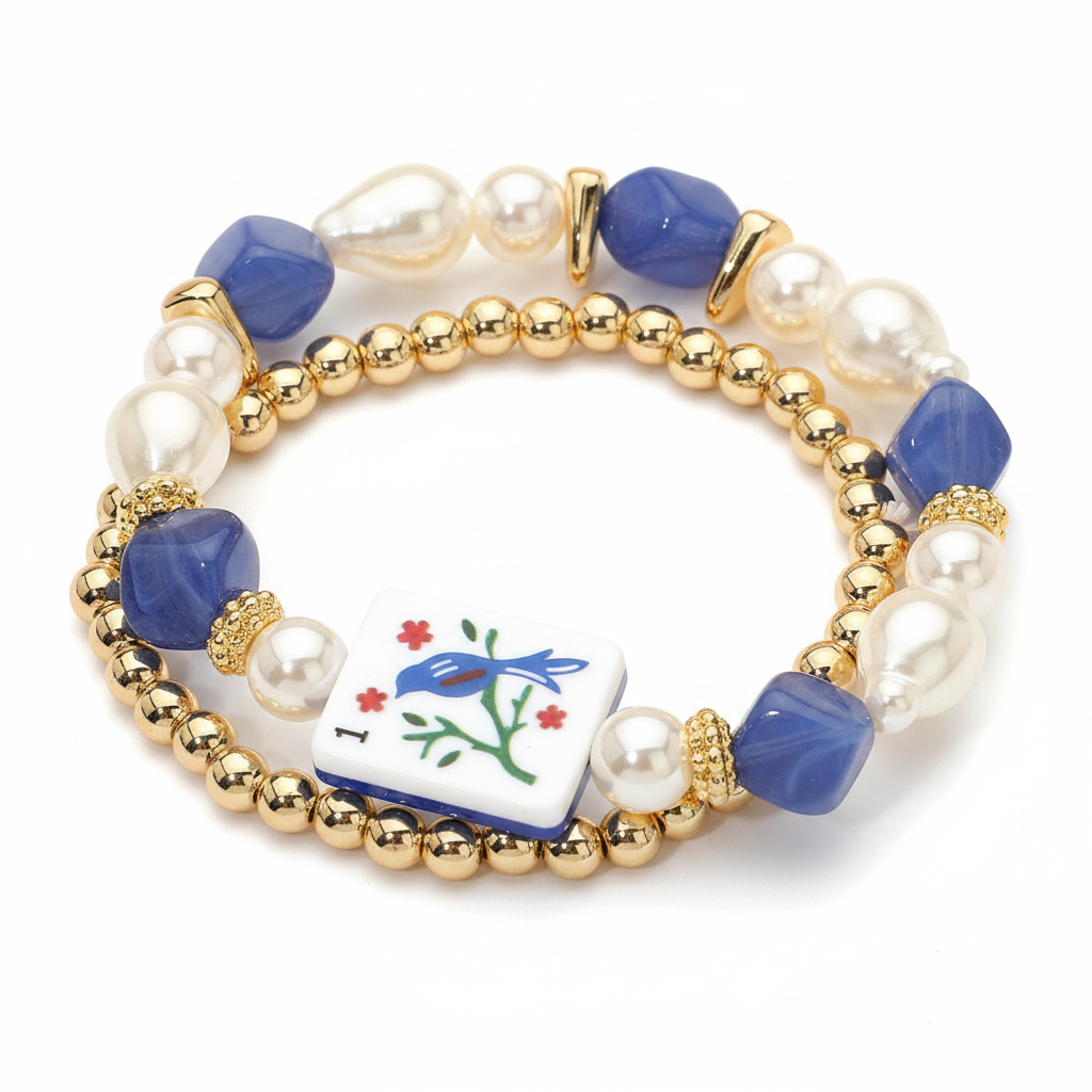 Mahjong Pearl Stackable Bracelet - Bird Bam