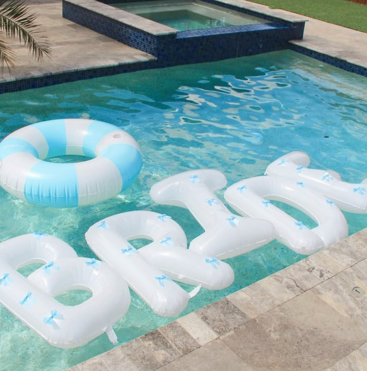 XL Bride + Bows Balloons - 40" white balloons + blue bows