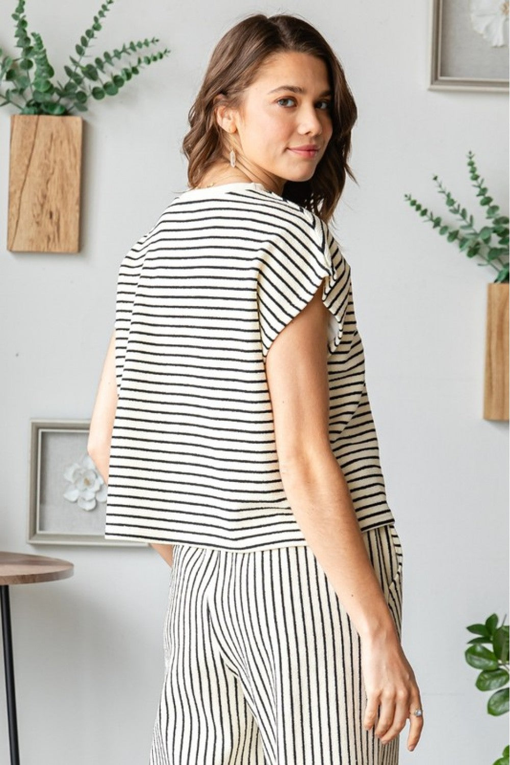 Stripe Texture Knit Drop Shoulder Top