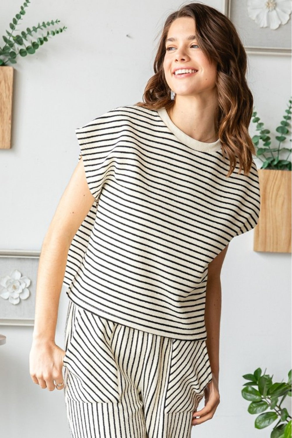 Stripe Texture Knit Drop Shoulder Top