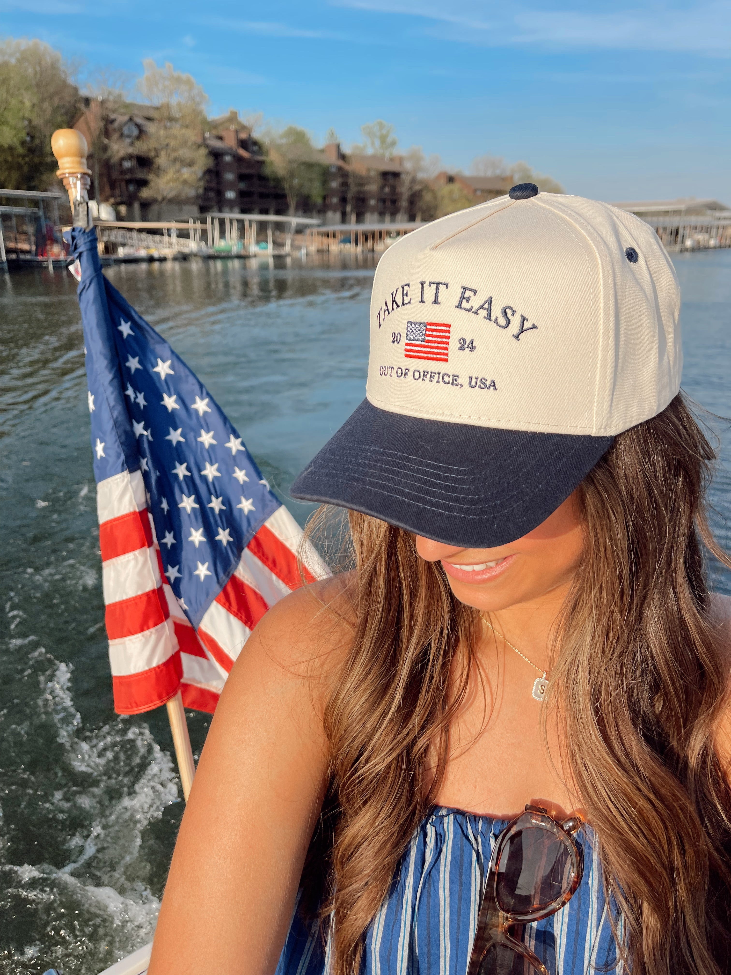 Take it Easy Navy Flag Vintage Trucker Hat