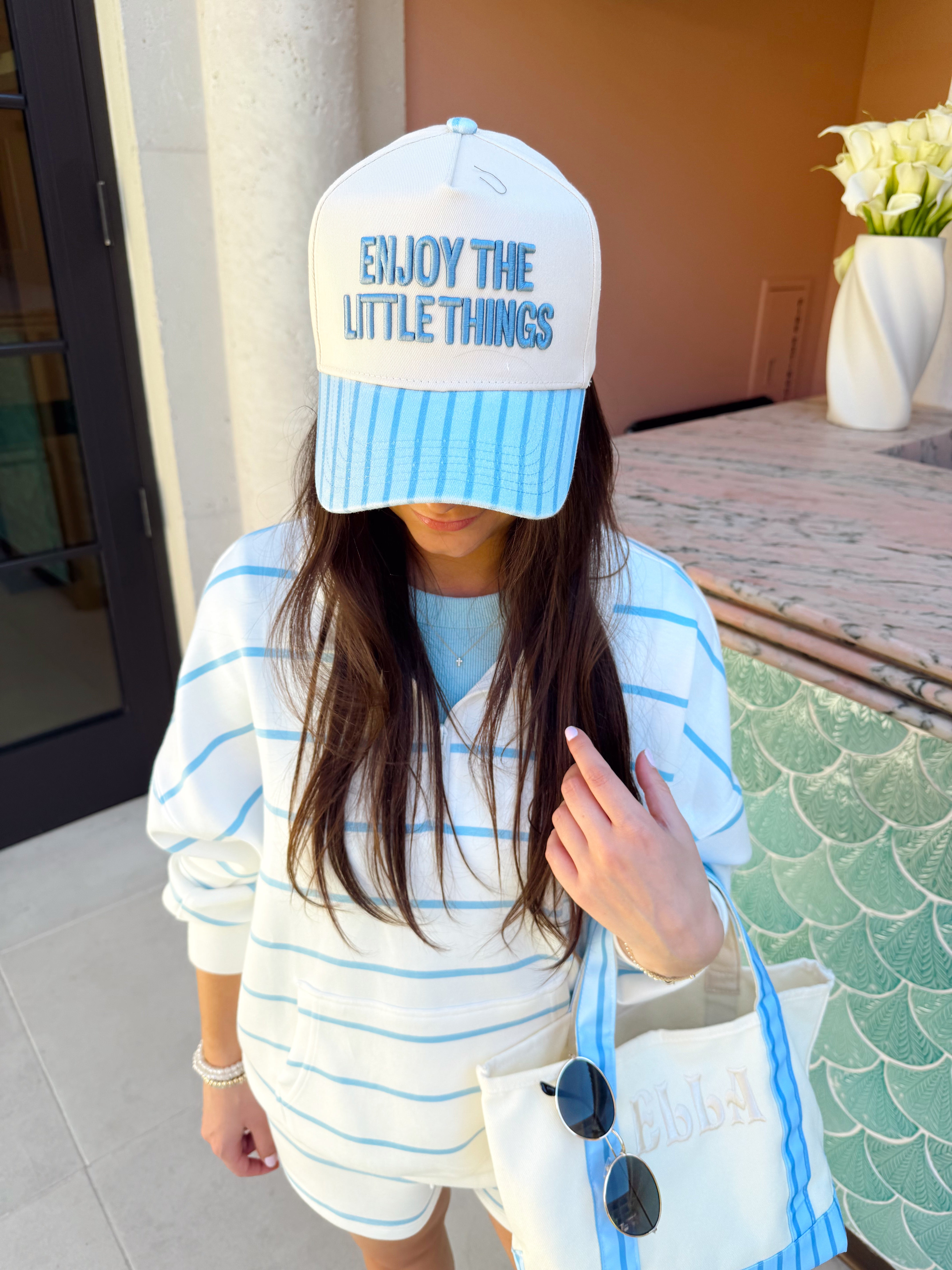 Enjoy the Little Things - Blue Stripe Vintage Trucker Hat - Bexa Boutique
