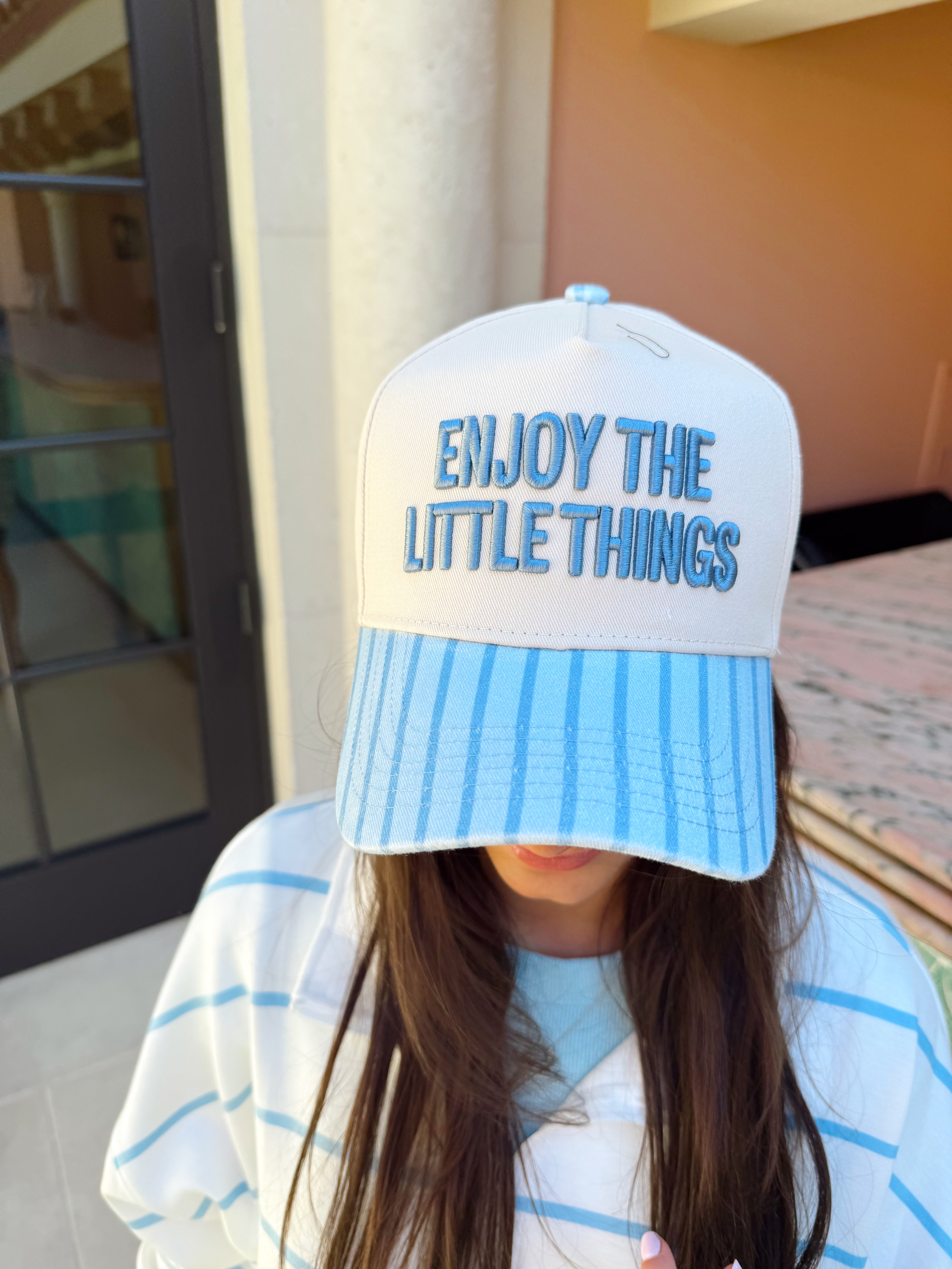 Enjoy the Little Things - Blue Stripe Vintage Trucker Hat - Bexa Boutique