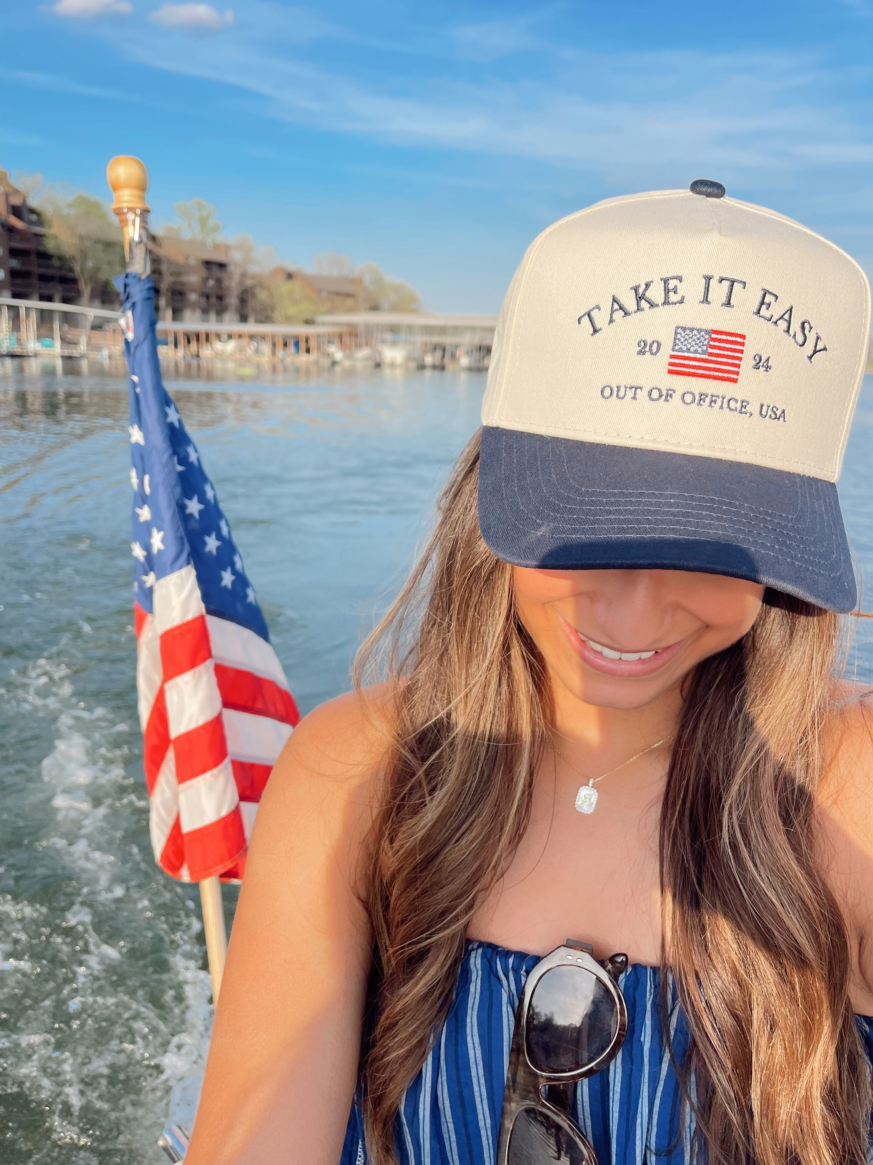 Take it Easy Navy Flag Vintage Trucker Hat