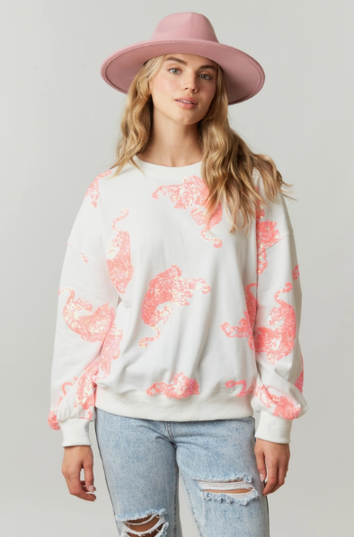 Crew Neck Pull Over with Sequin Tigers - Bexa Boutique