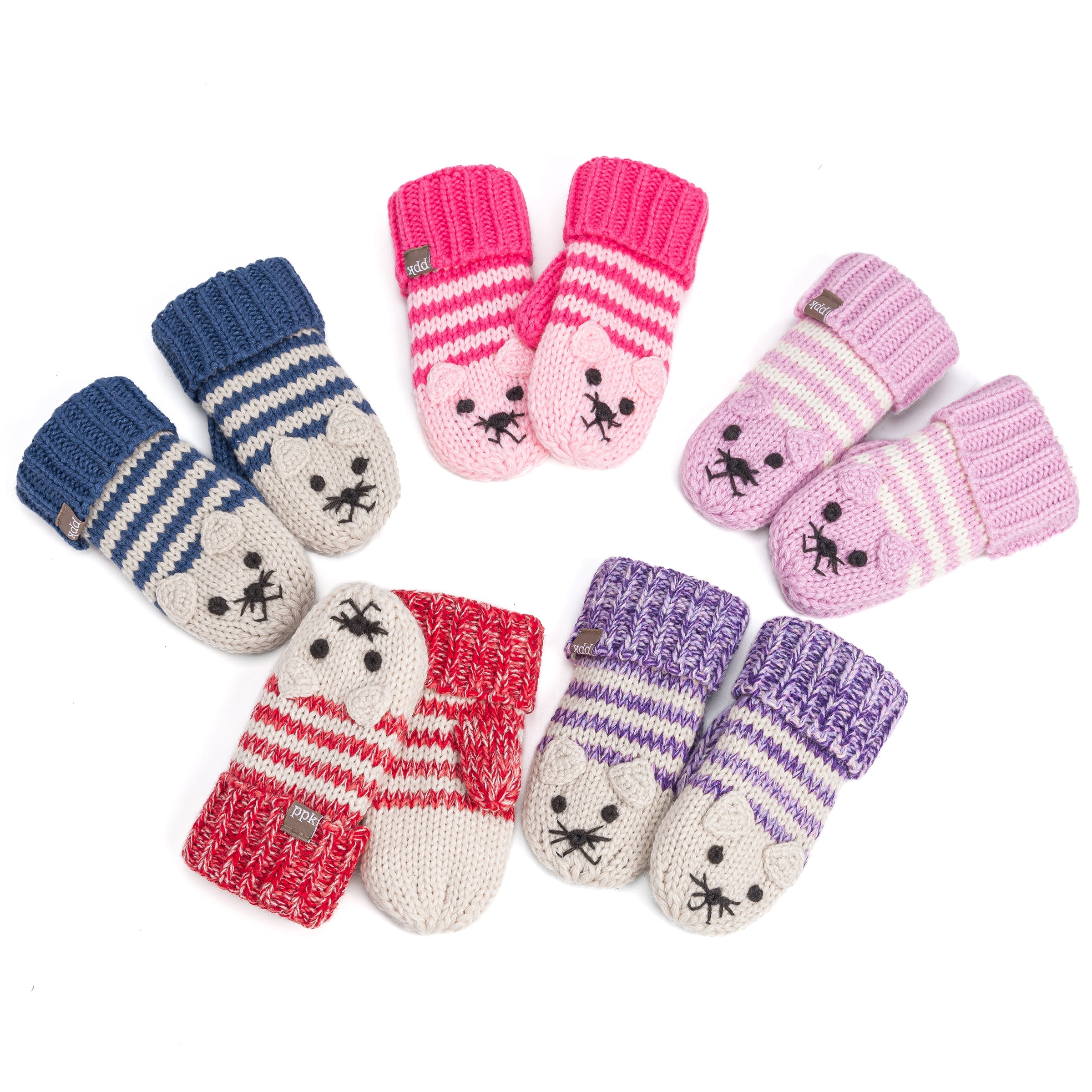 Kids Kitty Cat Stripe Knit Mittens - Soft, Fleece Lined, For Toddlers and Children of All Ages