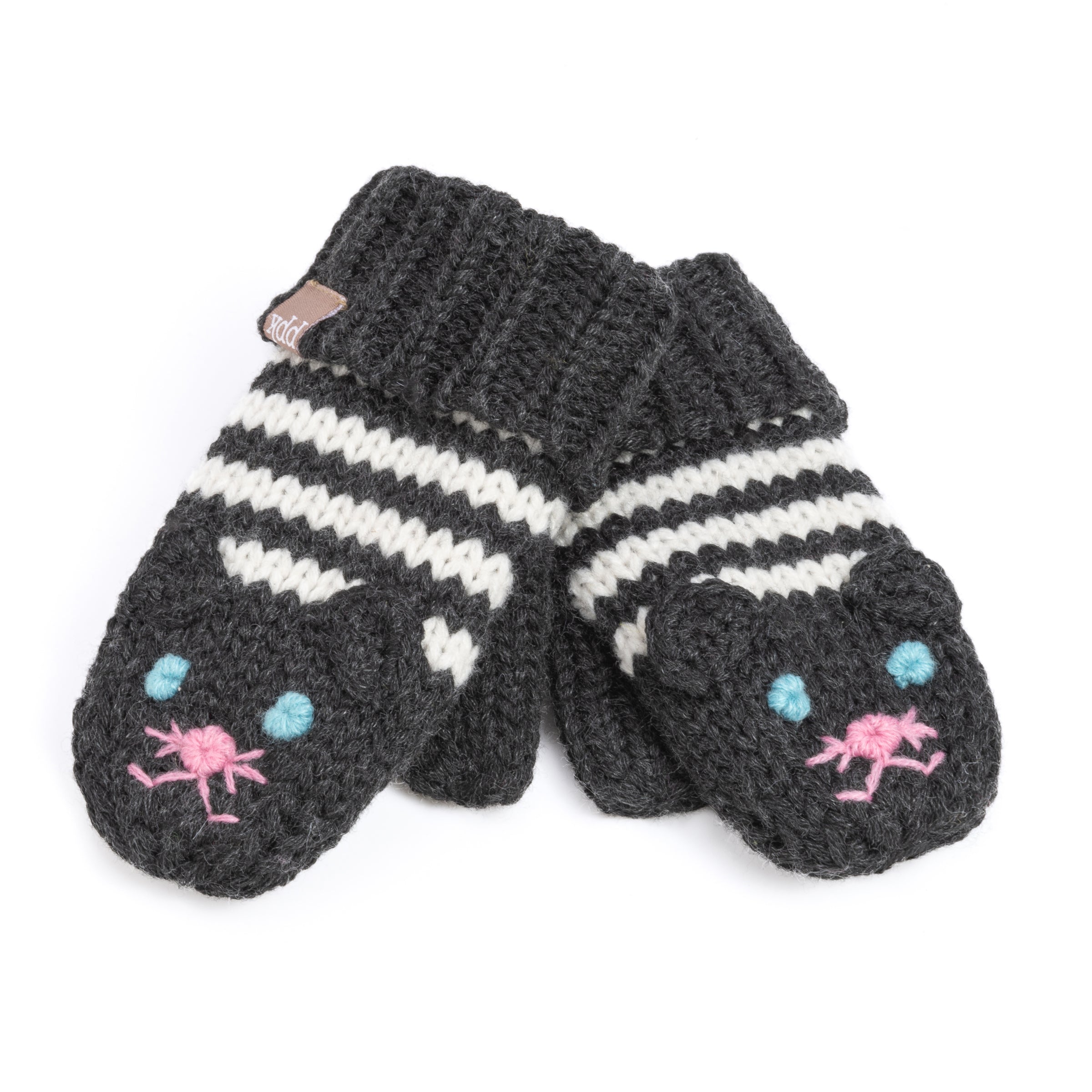 Kids Kitty Cat Stripe Knit Mittens - Soft, Fleece Lined, For Toddlers and Children of All Ages