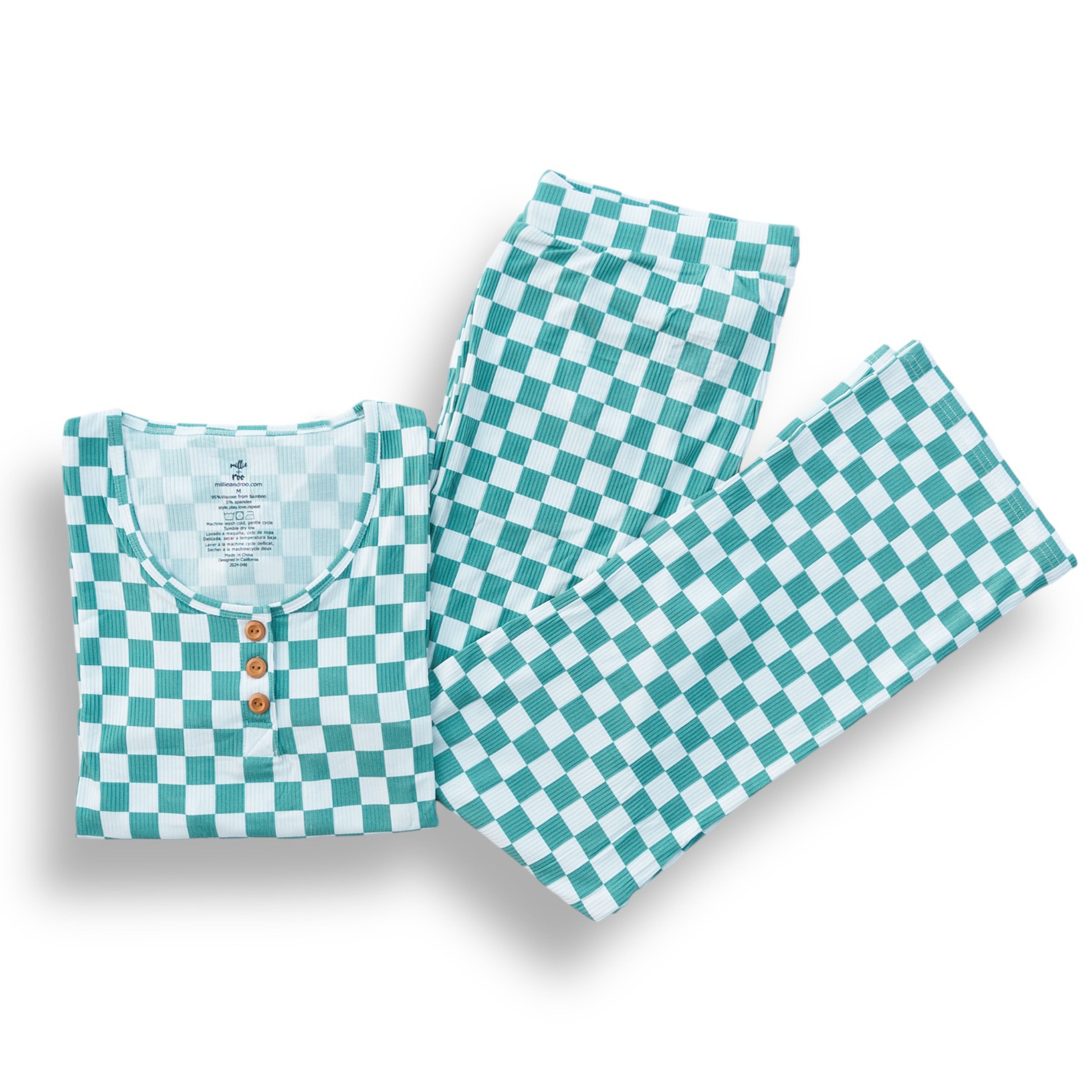 WOMEN'S PAJAMA SET- Sage Check Ribbed