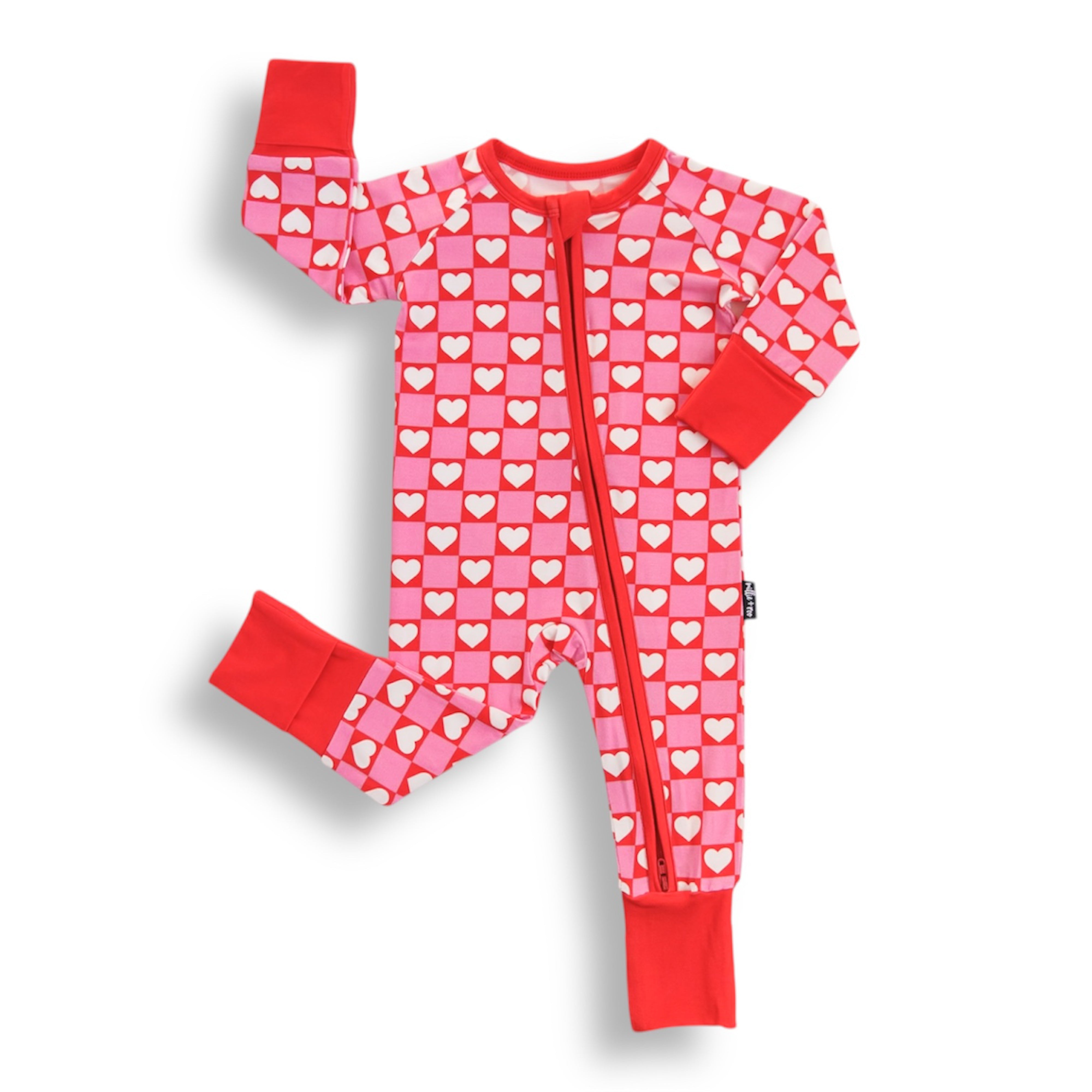 ZIP ROMPER - Red Hearts