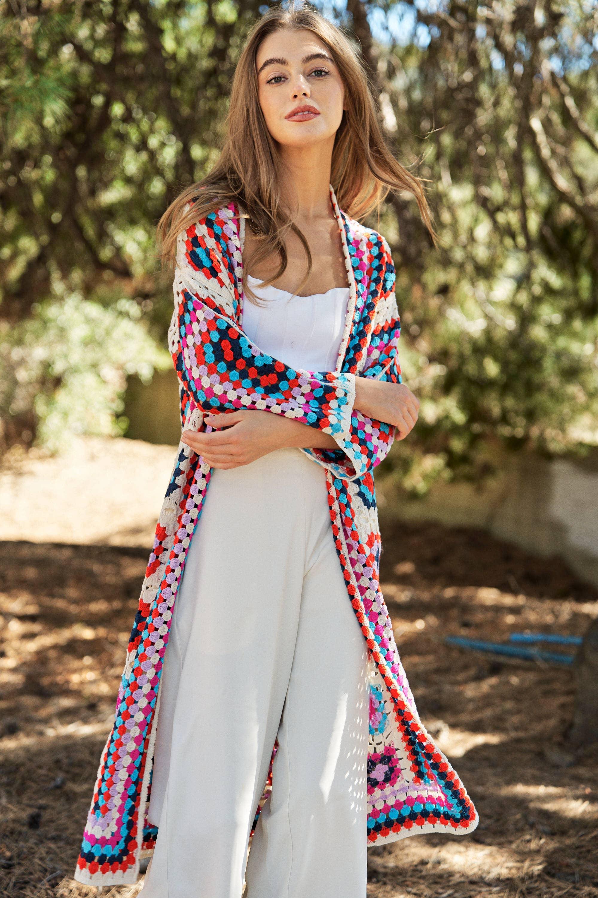 Gracie Colorful Crochet Square Midi Knit Sweater