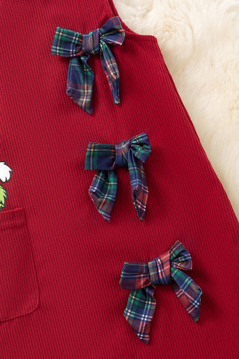 Grinch corduroy dress with side pocket and bows
