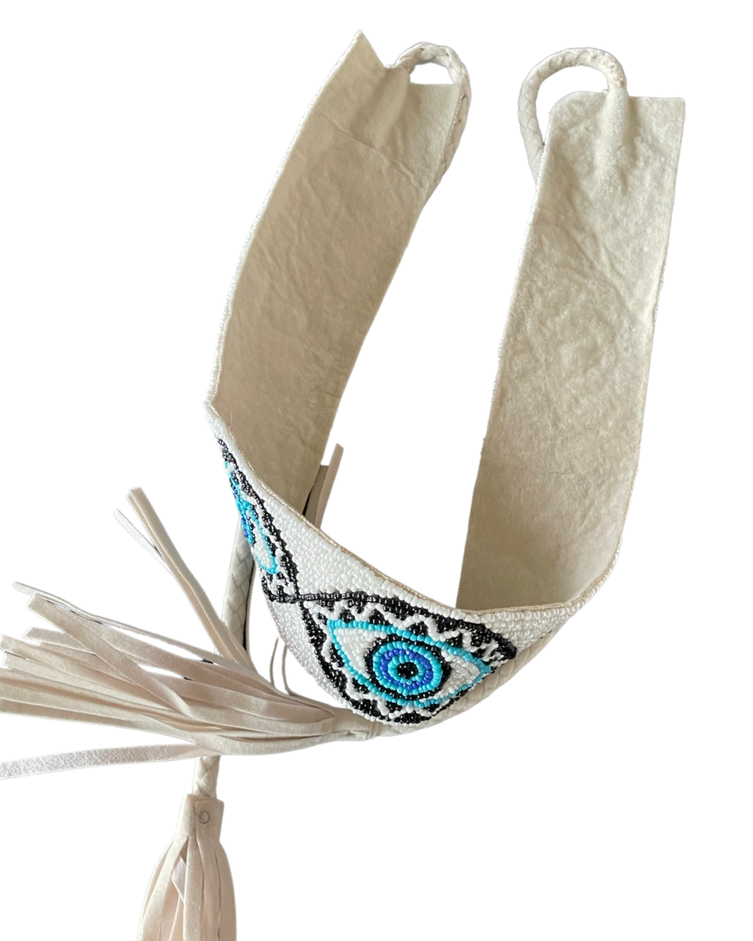 Hand beaded Evil eye hat band or belt