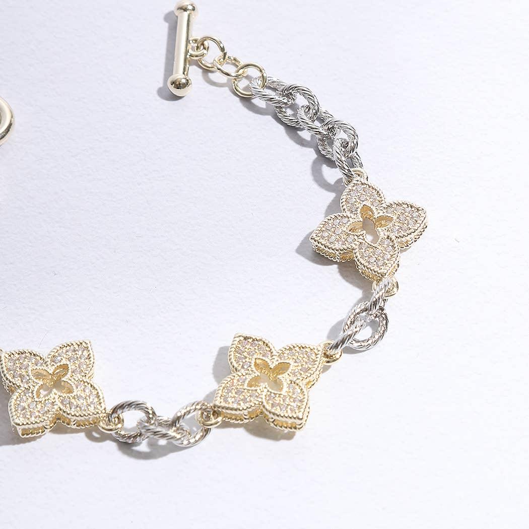 CZ Clover Pavé Link Bracelet