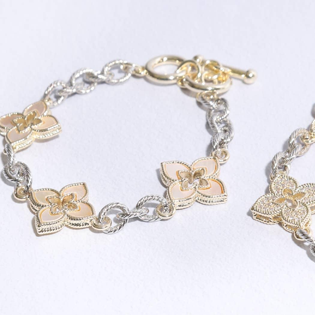 CZ Clover Pavé Link Bracelet