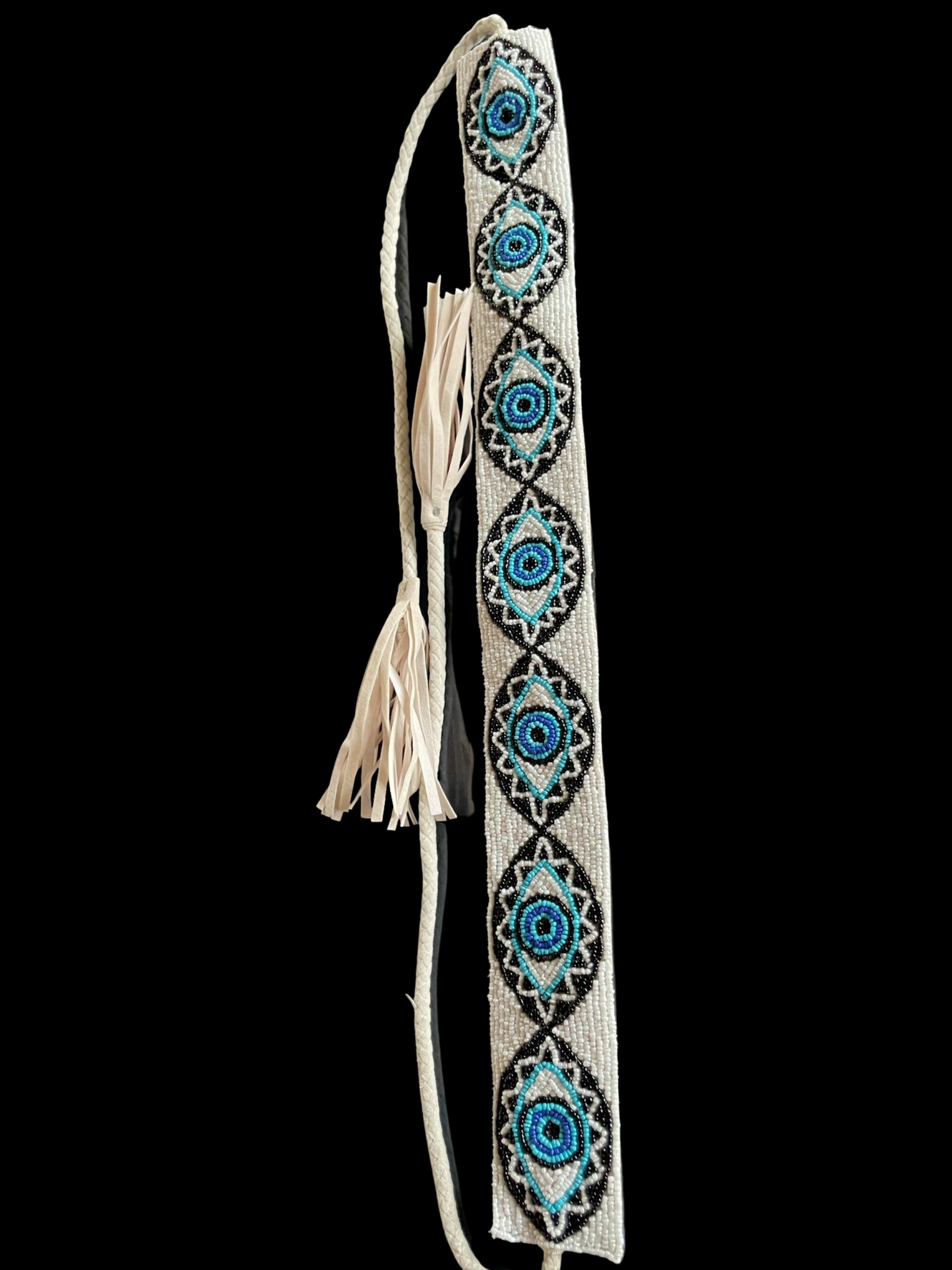 Hand beaded Evil eye hat band or belt