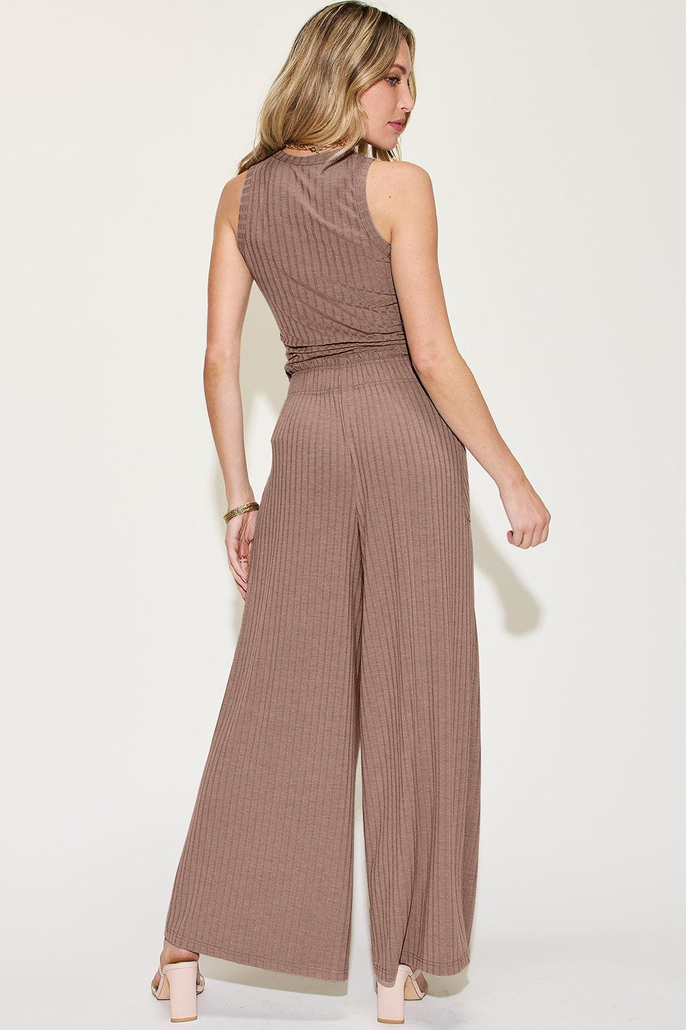 Ribbed Tank and Wide Leg Pants Set