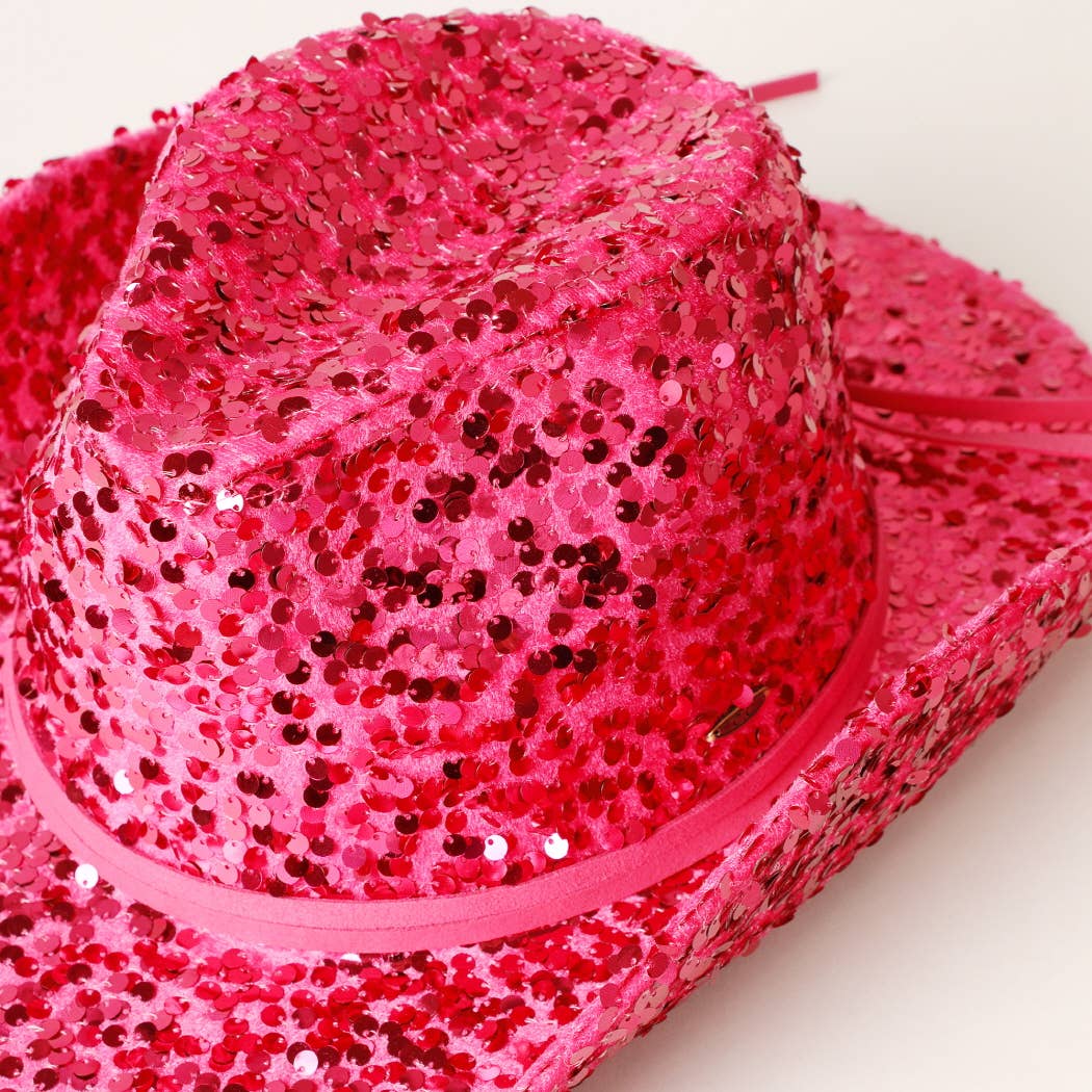 Women's Sequin Mesh Cowboy Hat with Suede String